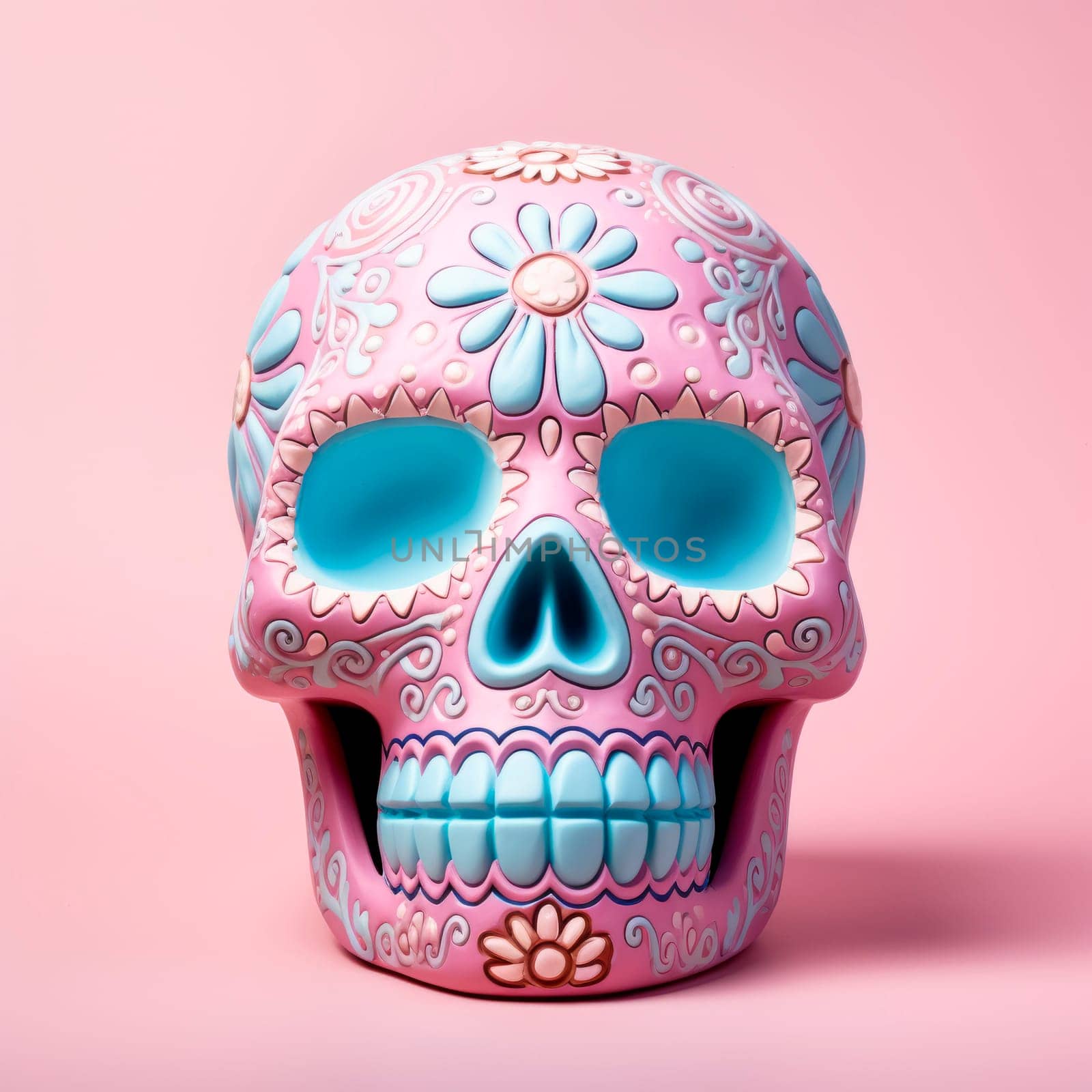 The bright sugarloaf skull is made in Mexican traditions. by Spirina