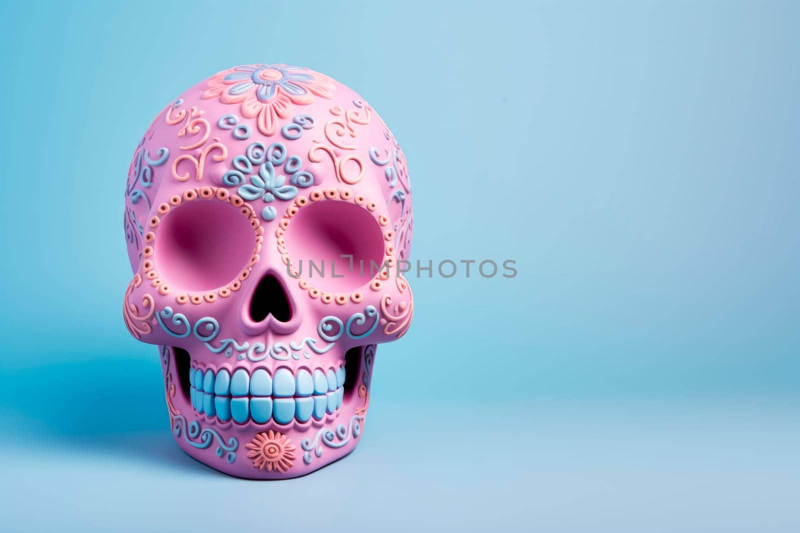 Bright creative skull sugar loaf is made in Mexican traditions. by Spirina