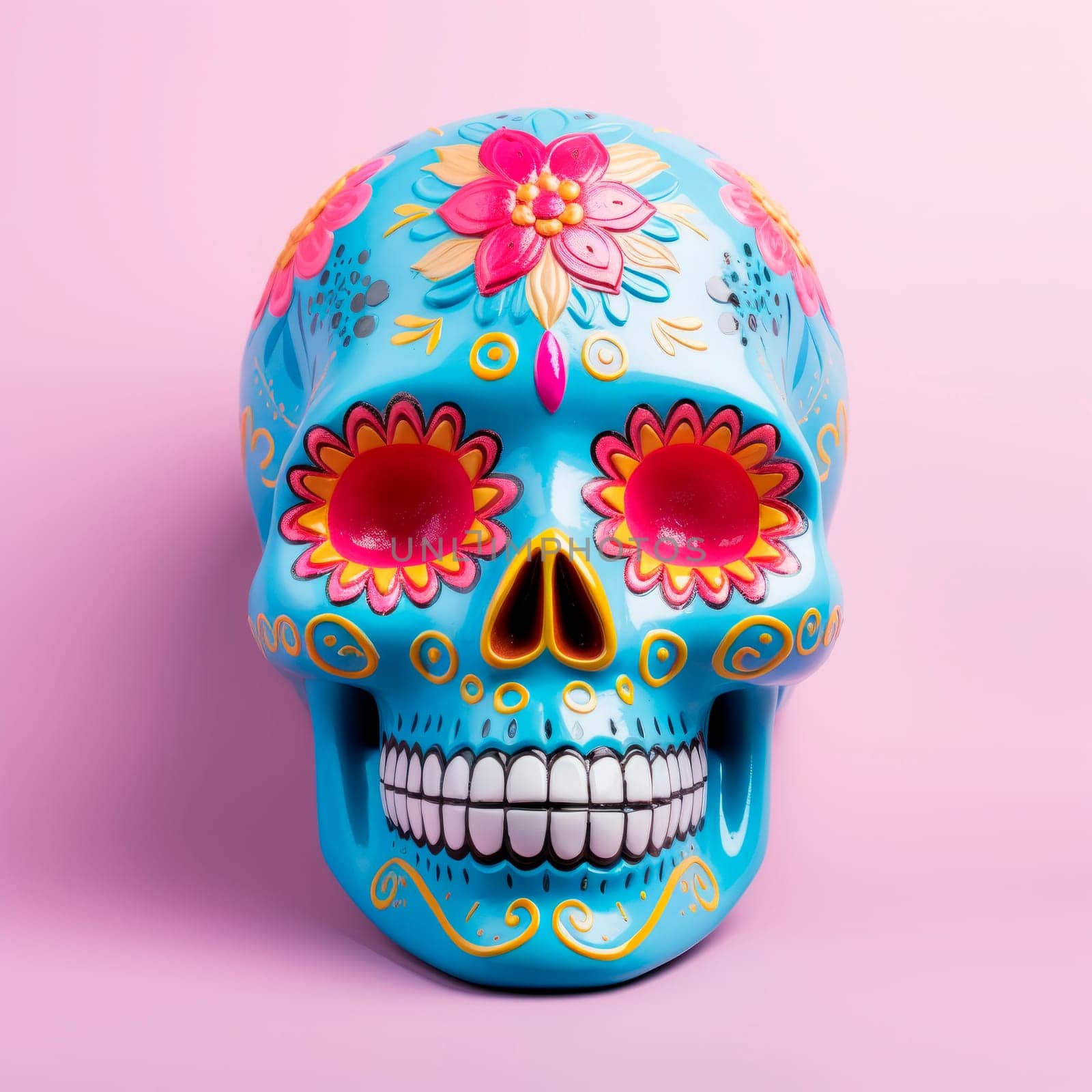 The bright sugarloaf skull is made in Mexican traditions. High quality photo