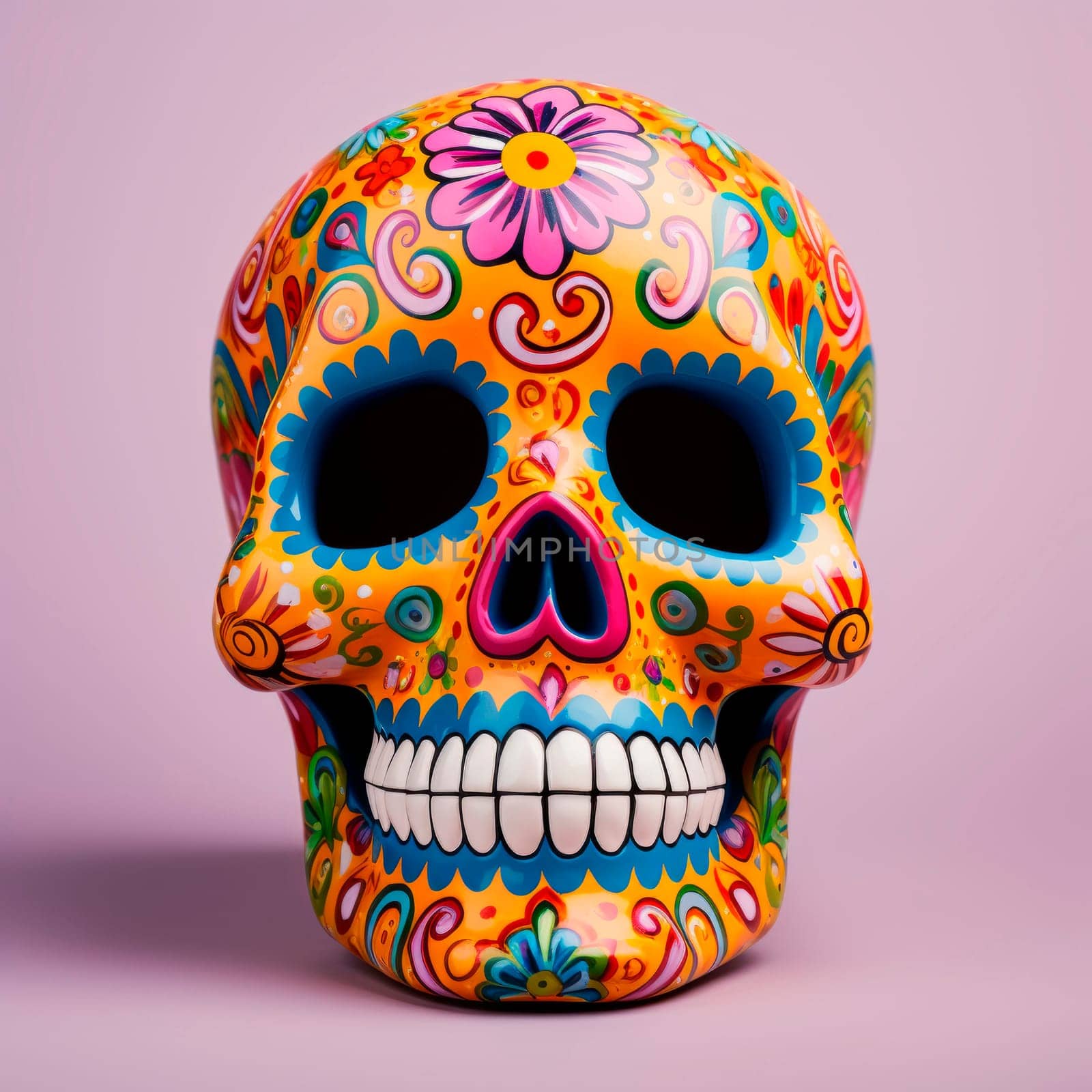 The bright sugarloaf skull is made in Mexican traditions. High quality photo