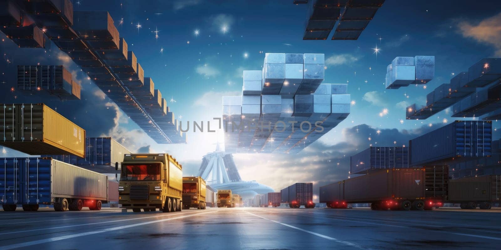 Containers Cargo Ship at logistic hub. Generative AI.
