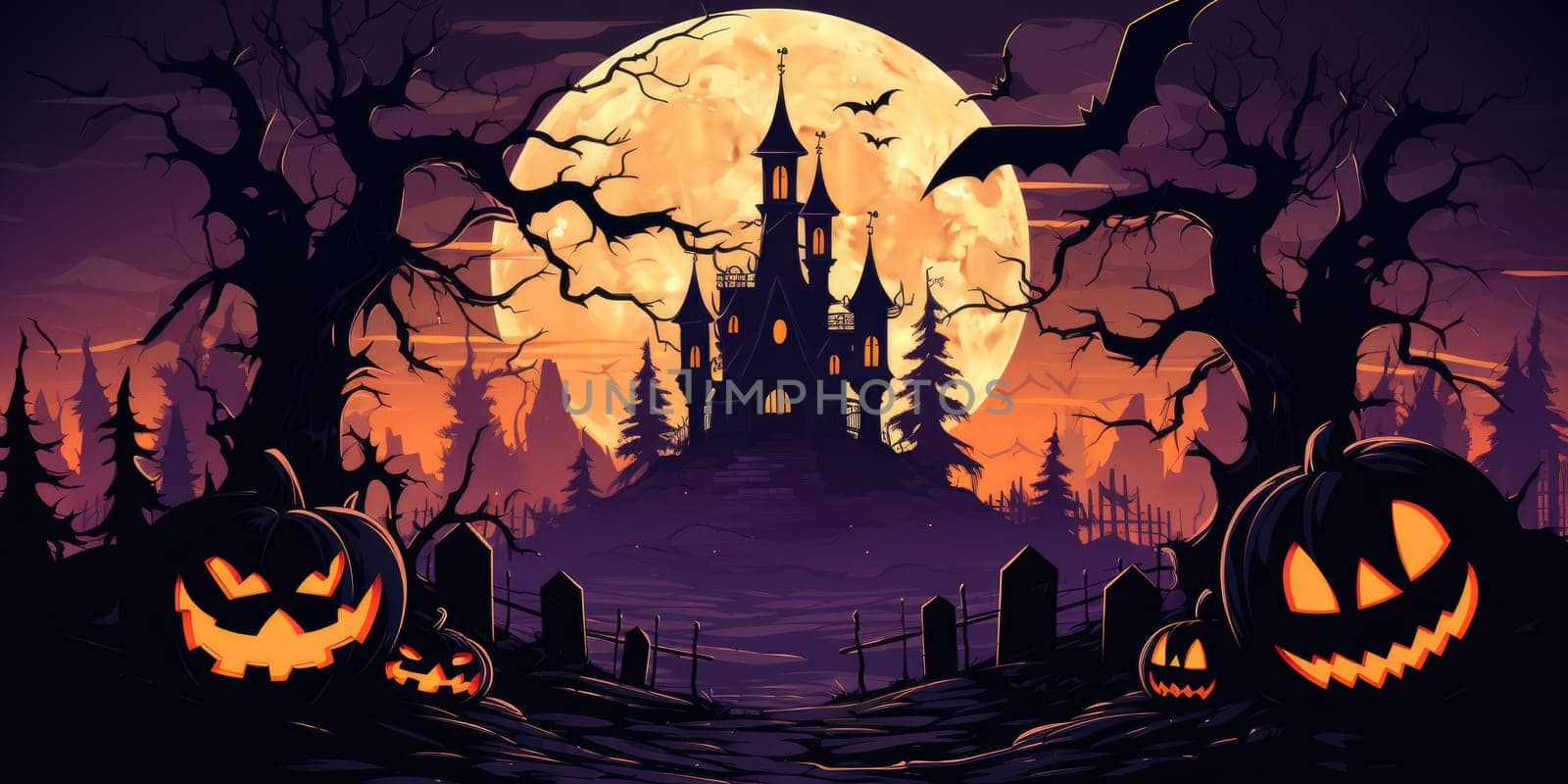 halloween concept. scary pumpkin and house. with fantastic background. generative ai by nateemee