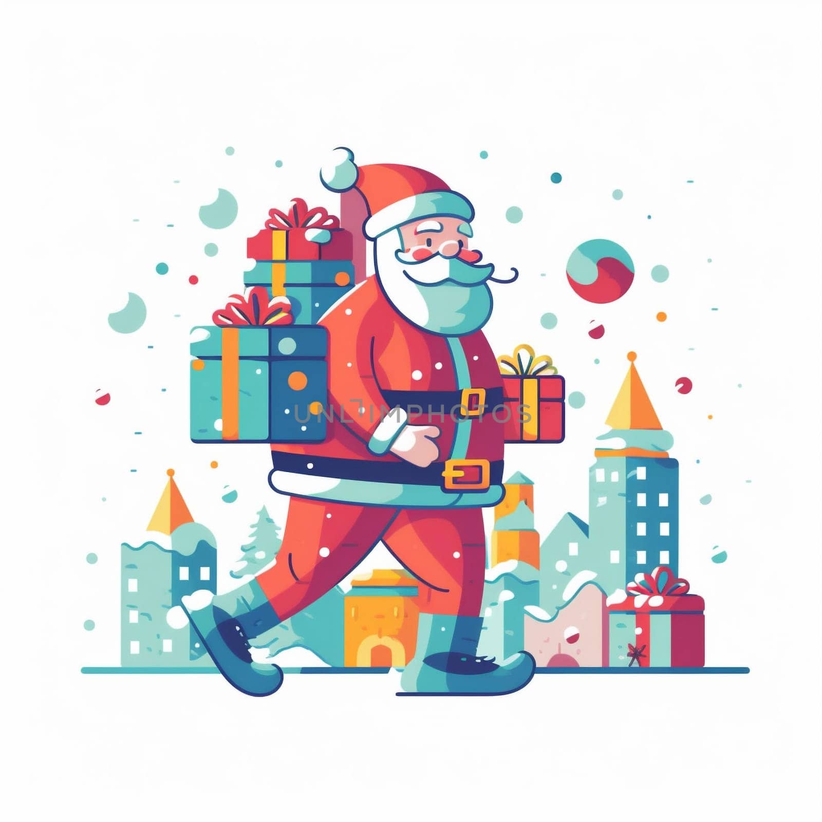 cartoon red christmas holiday illustration claus winter gift present santa. Generative AI. by Vichizh