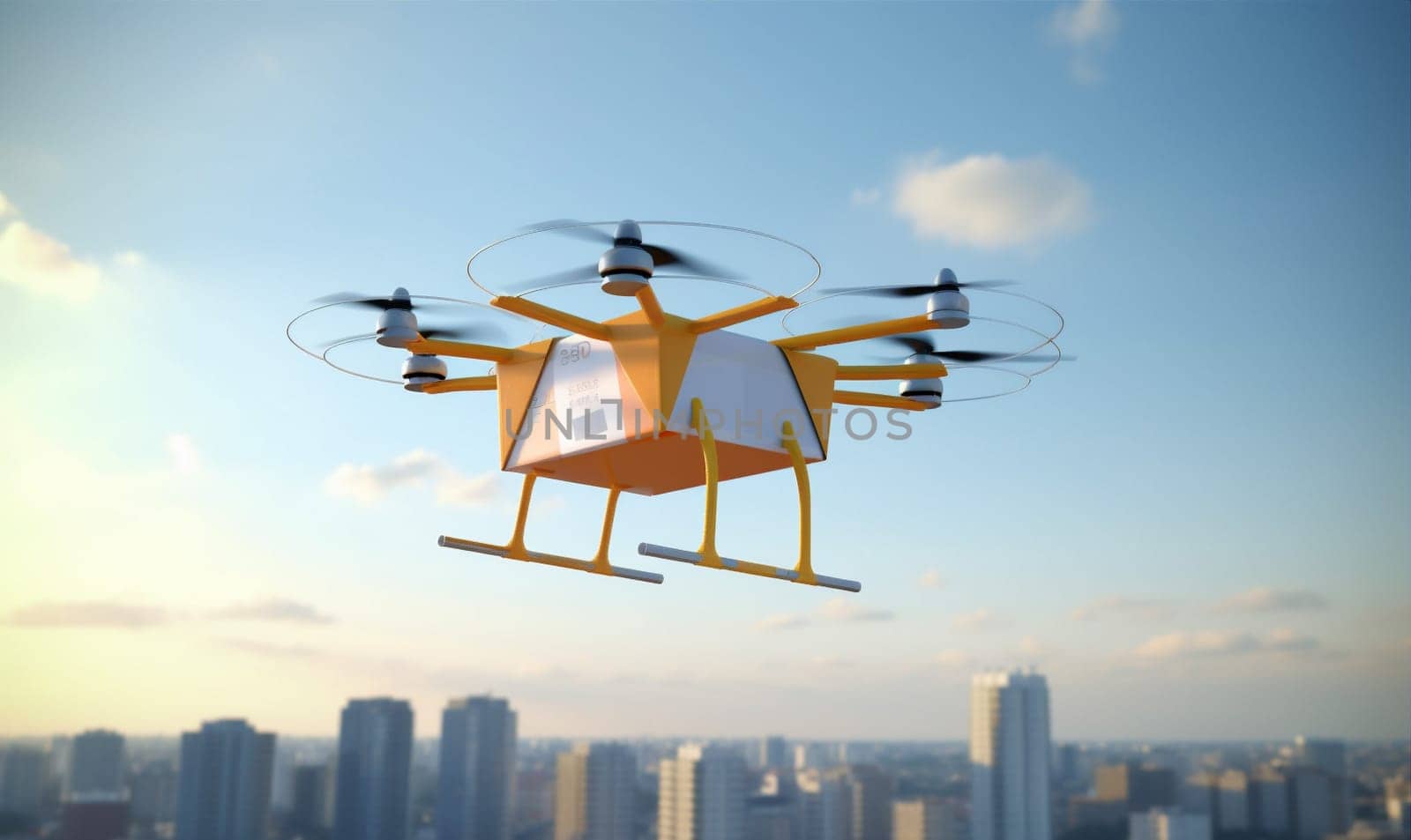 deliver smart background fly drone blue helicopter sky transportation delivery air flying cargo aircraft vehicle concept remote technology shipping fast blue. Generative AI.