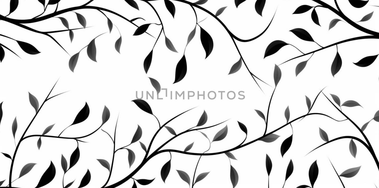 natural black wallpaper plant curl pattern retro design floral trendy scroll leaf texture abstract seamless background white flower illustration decoration. Generative AI.