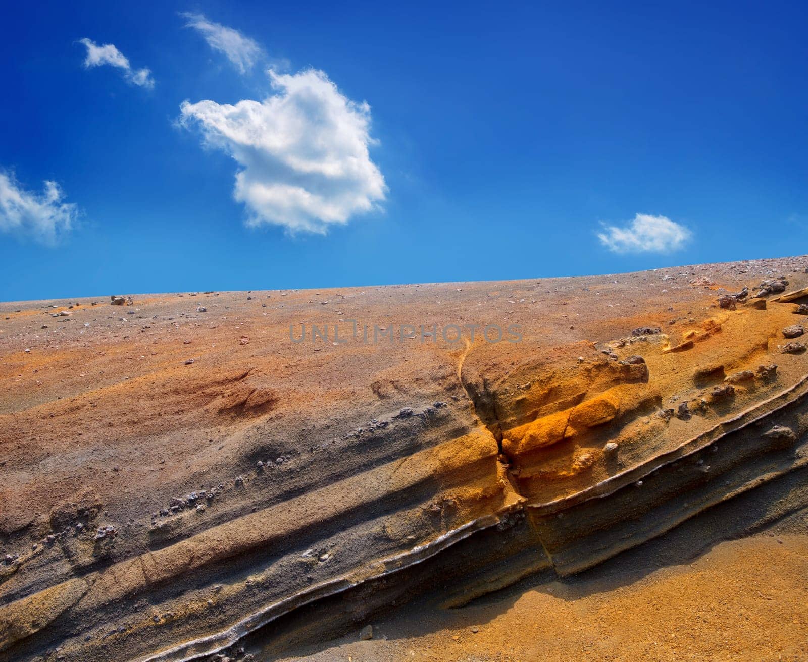 Teide National Park volcanic rocks under blue sky at Canary Islands