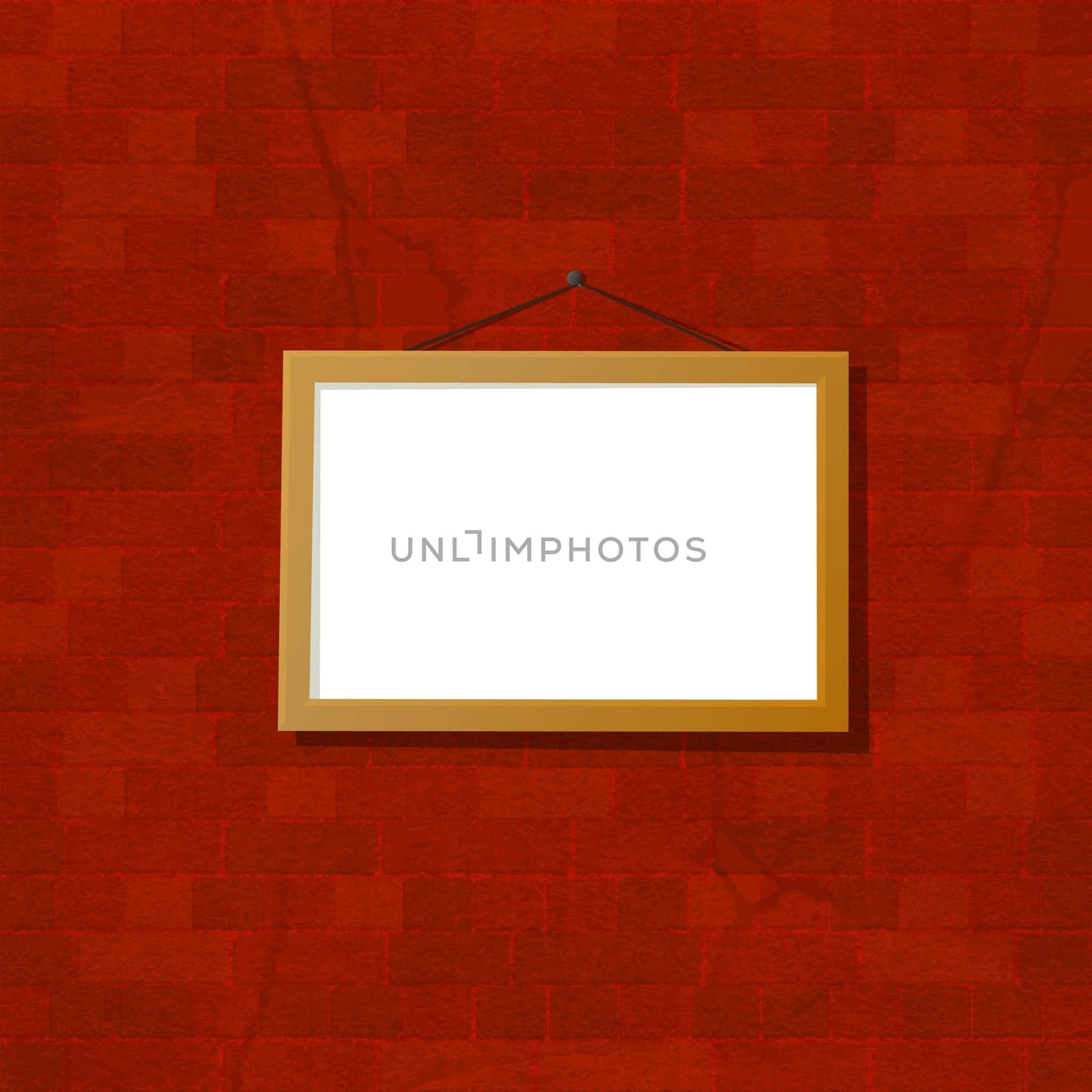 Grunge illustration of an empty frame over a brick wall