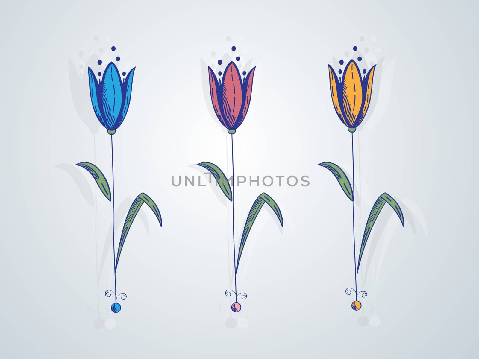 Abstract floral card with colored tulips