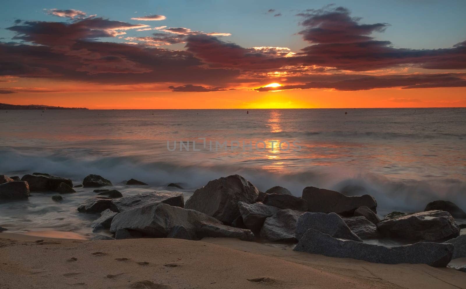 Beautiful sunrise on the beaches of the Costa Brava, Spain