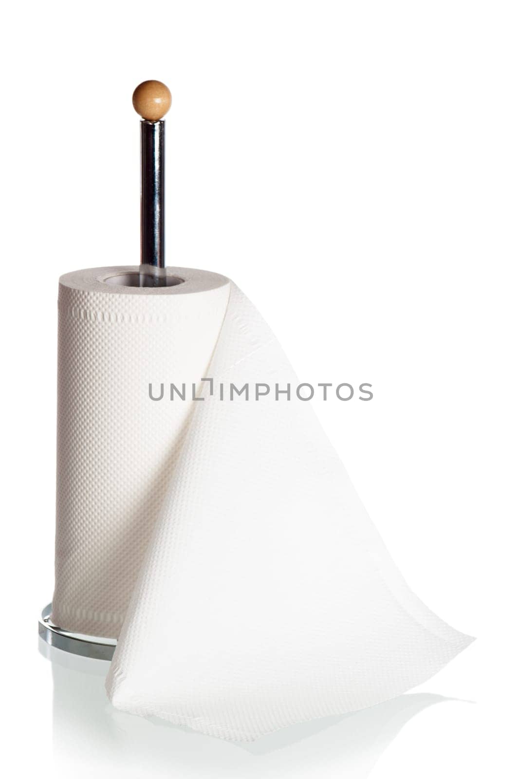 Kitchen paper towels on holder, it is isolated on white