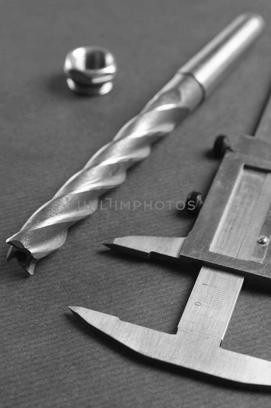 Details, drills and measuring tools, a close up
