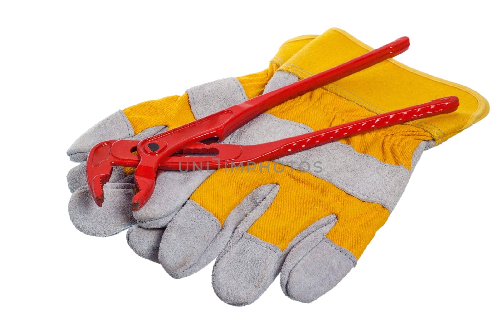 Working gloves and wrenches isolated on white