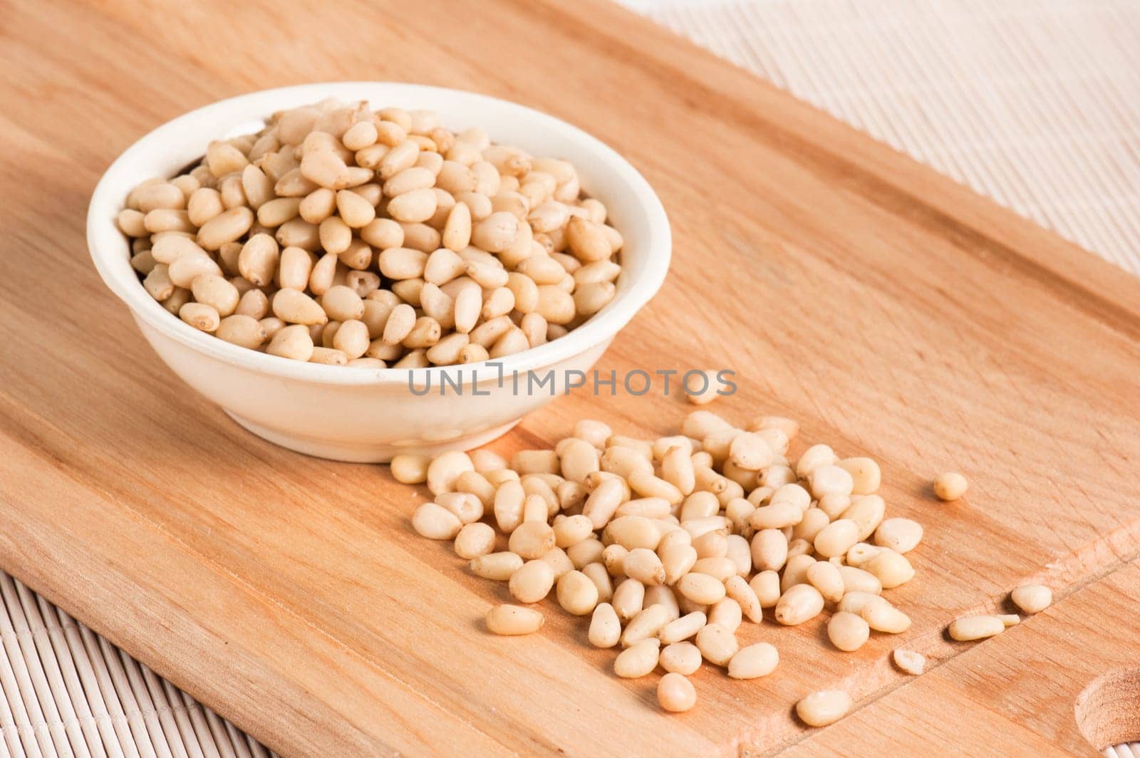 pine nuts in bowl ,  Close up