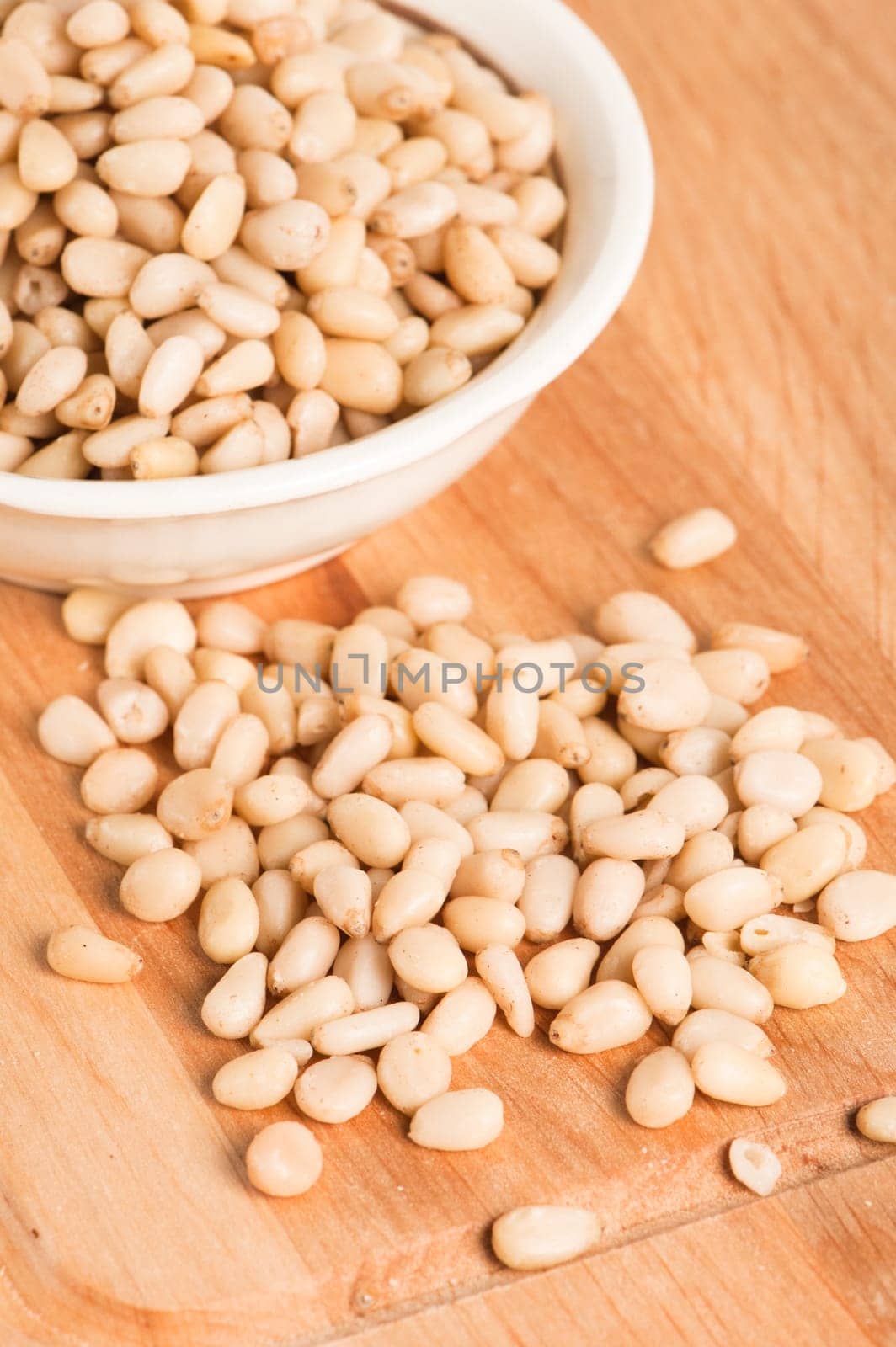 pine nuts in bowl ,  Close up