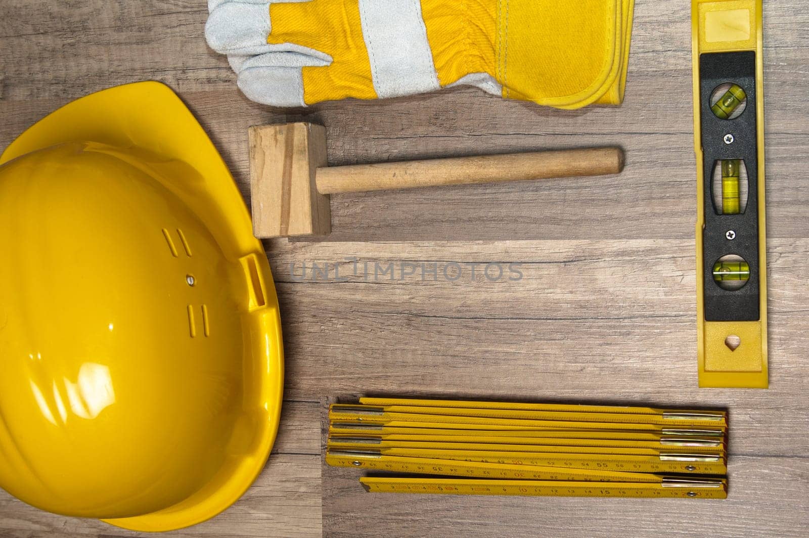 Working tools on a board, a close up