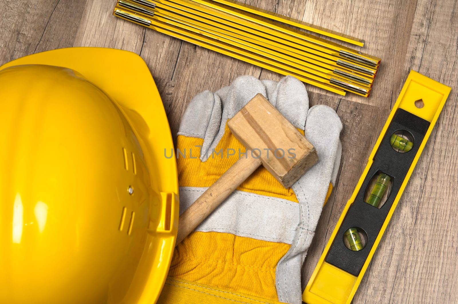 Working tools on a board, a close up
