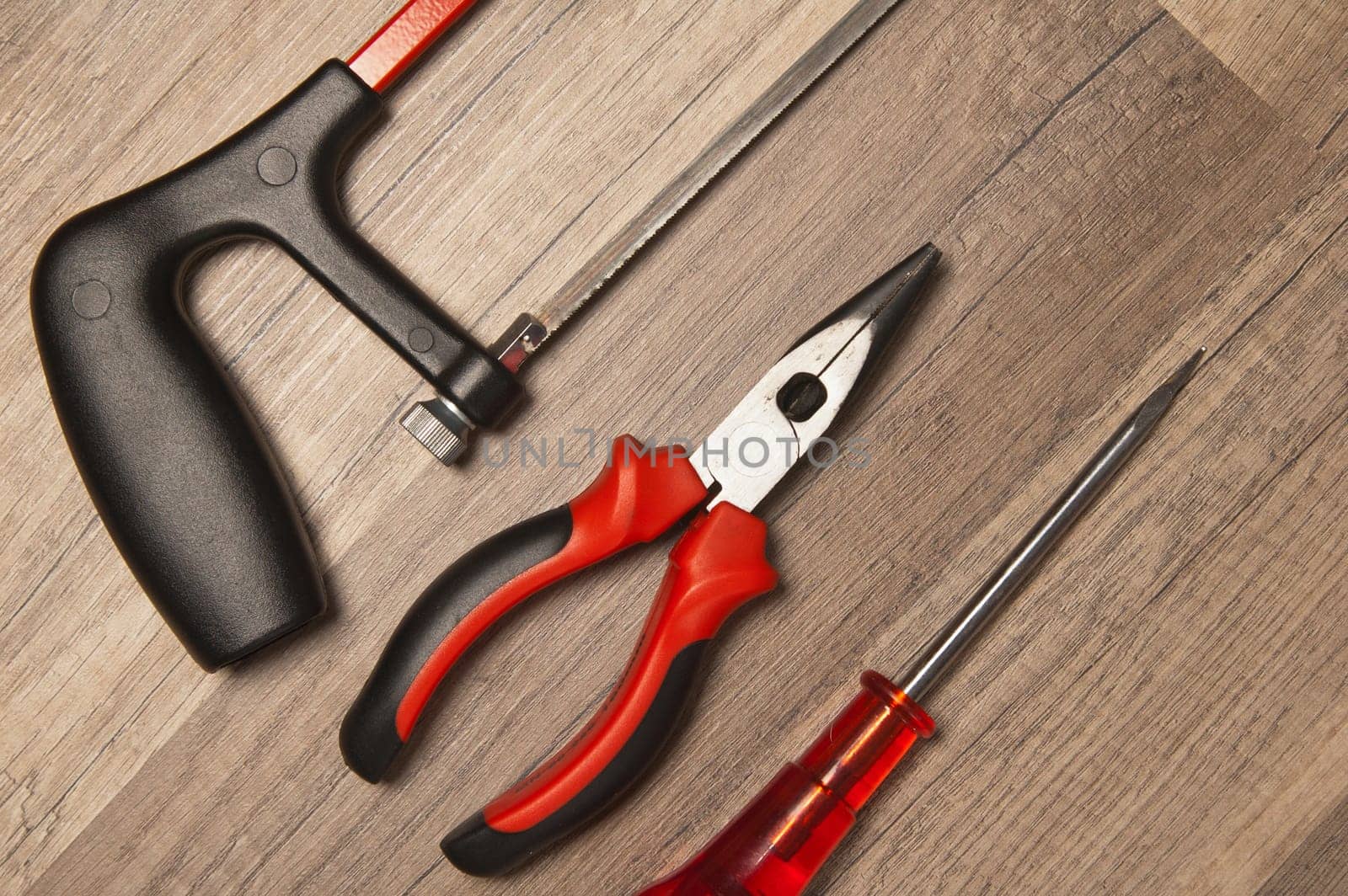 Working tools on a board, a close up