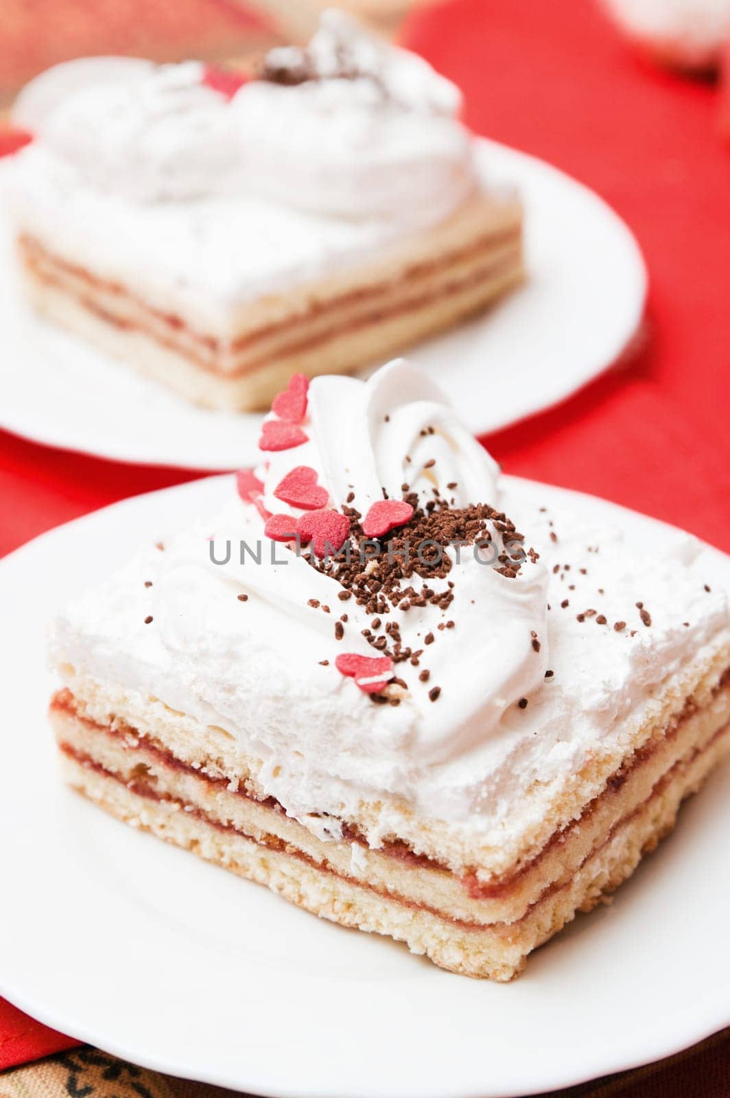 Puff cake with whipped cream, a close up