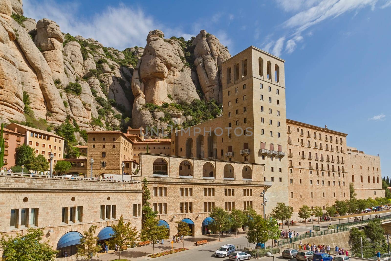 Overview Santa Maria de Montserrat monastery. Catalonia, Spain.