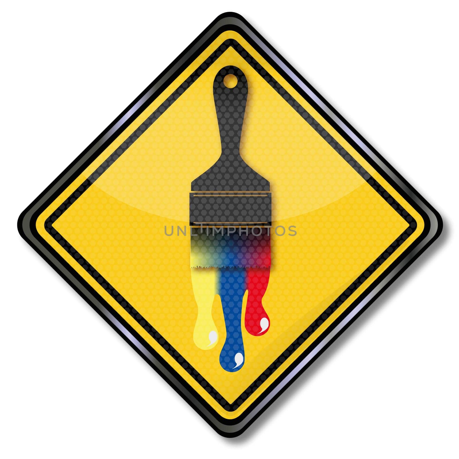 Sign Caution freshly painted