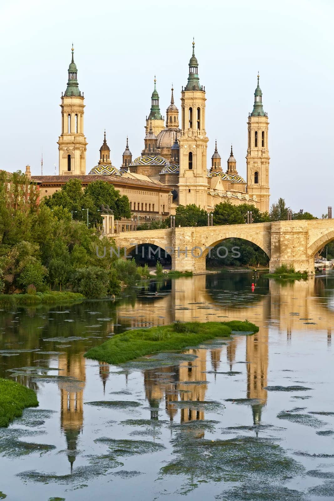 View of the Basilica Cathedral of Our Lady of the Pillar, Catedral Basilica de Nuestra Señora del Pilar, Zaragoza Spain