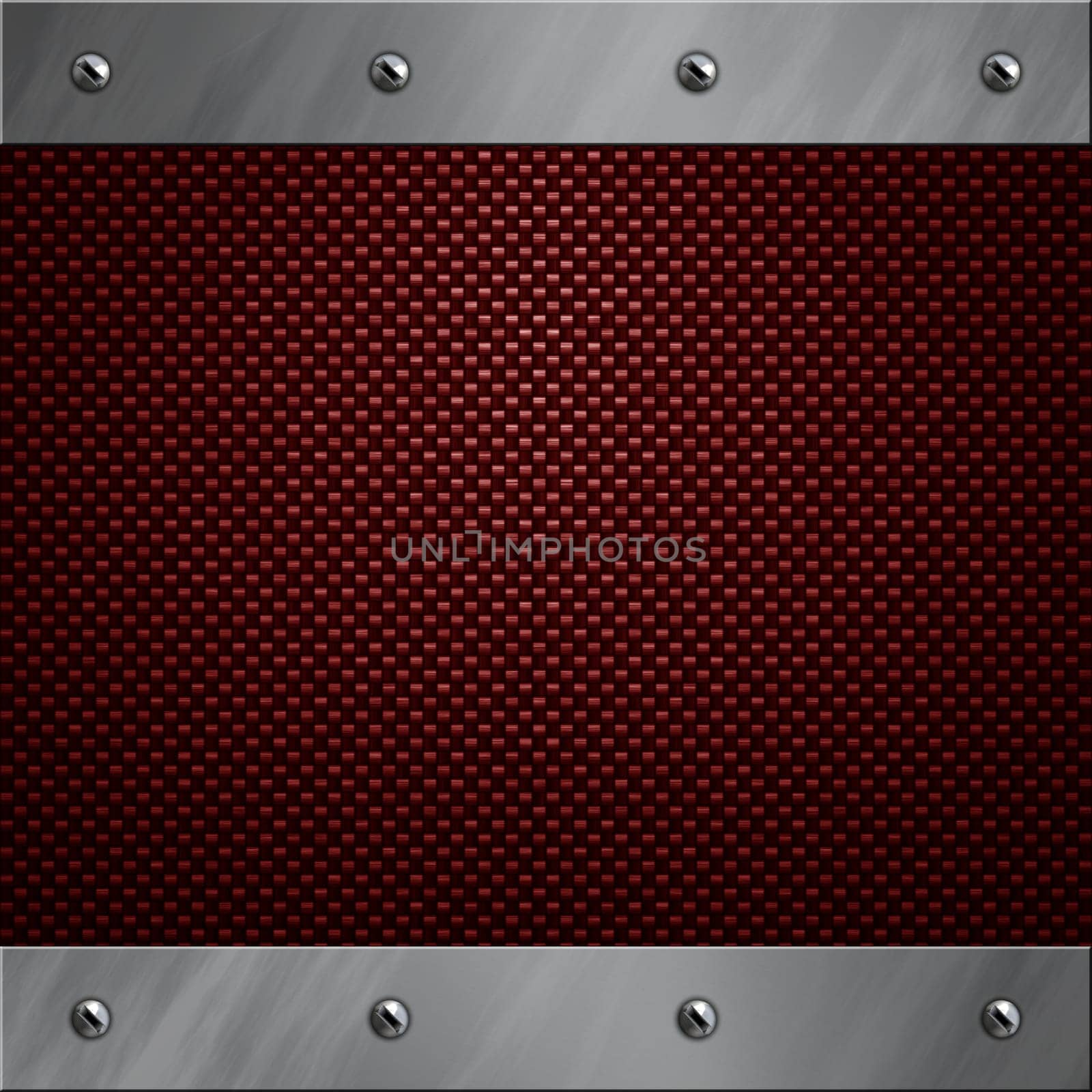 Brushed aluminum frame bolted to a red real carbon fiber background