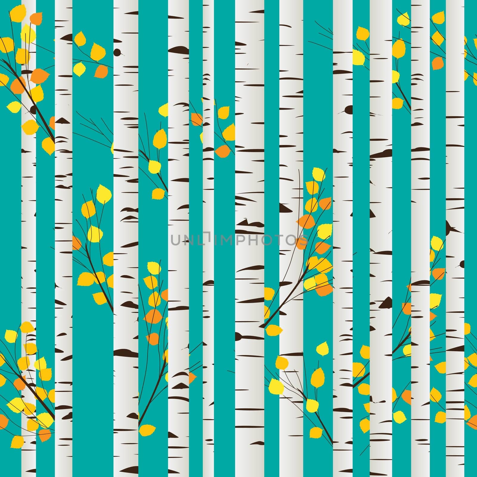 Autumn birch forest seamless pattern, graphic art