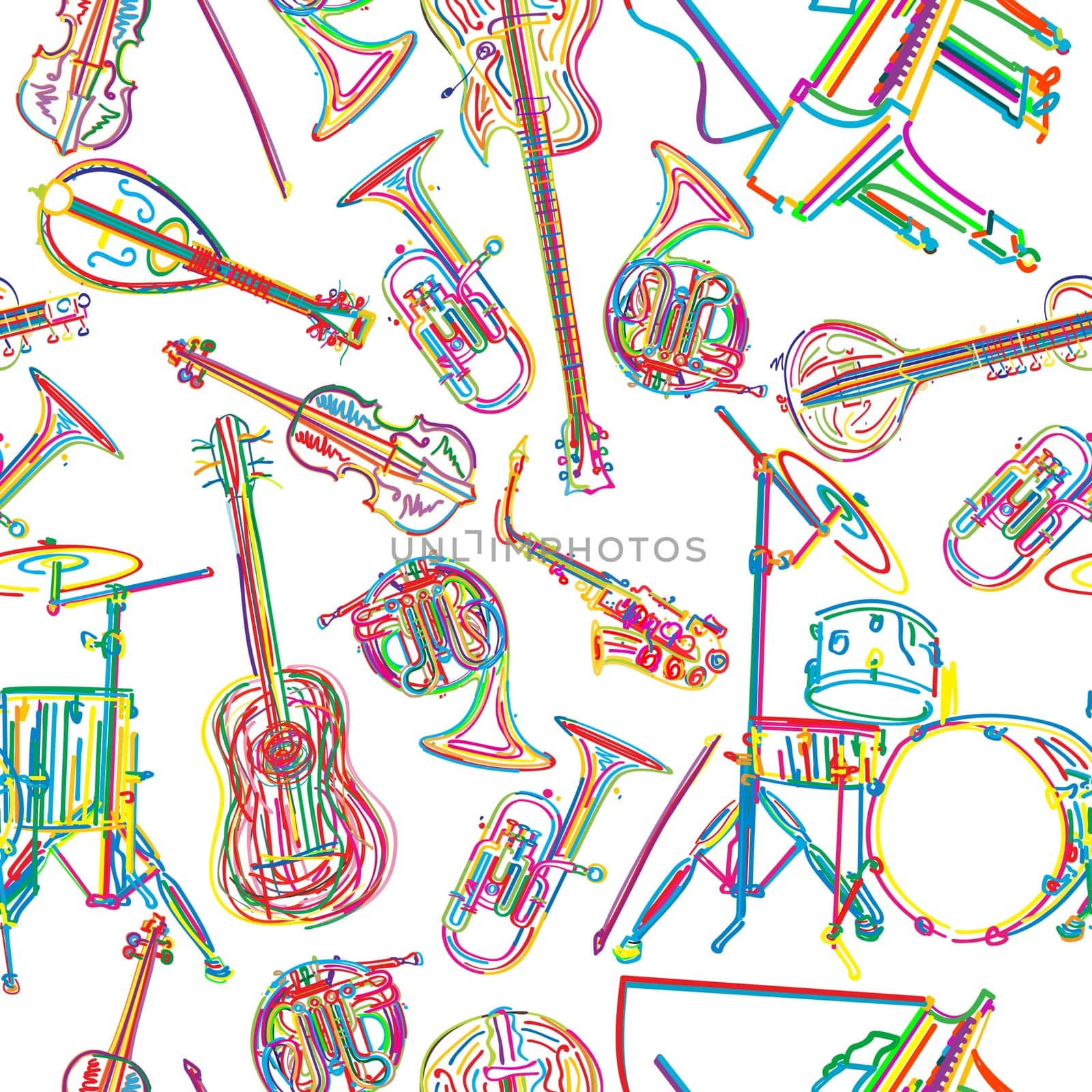 Seamless background with stylized musical instruments
