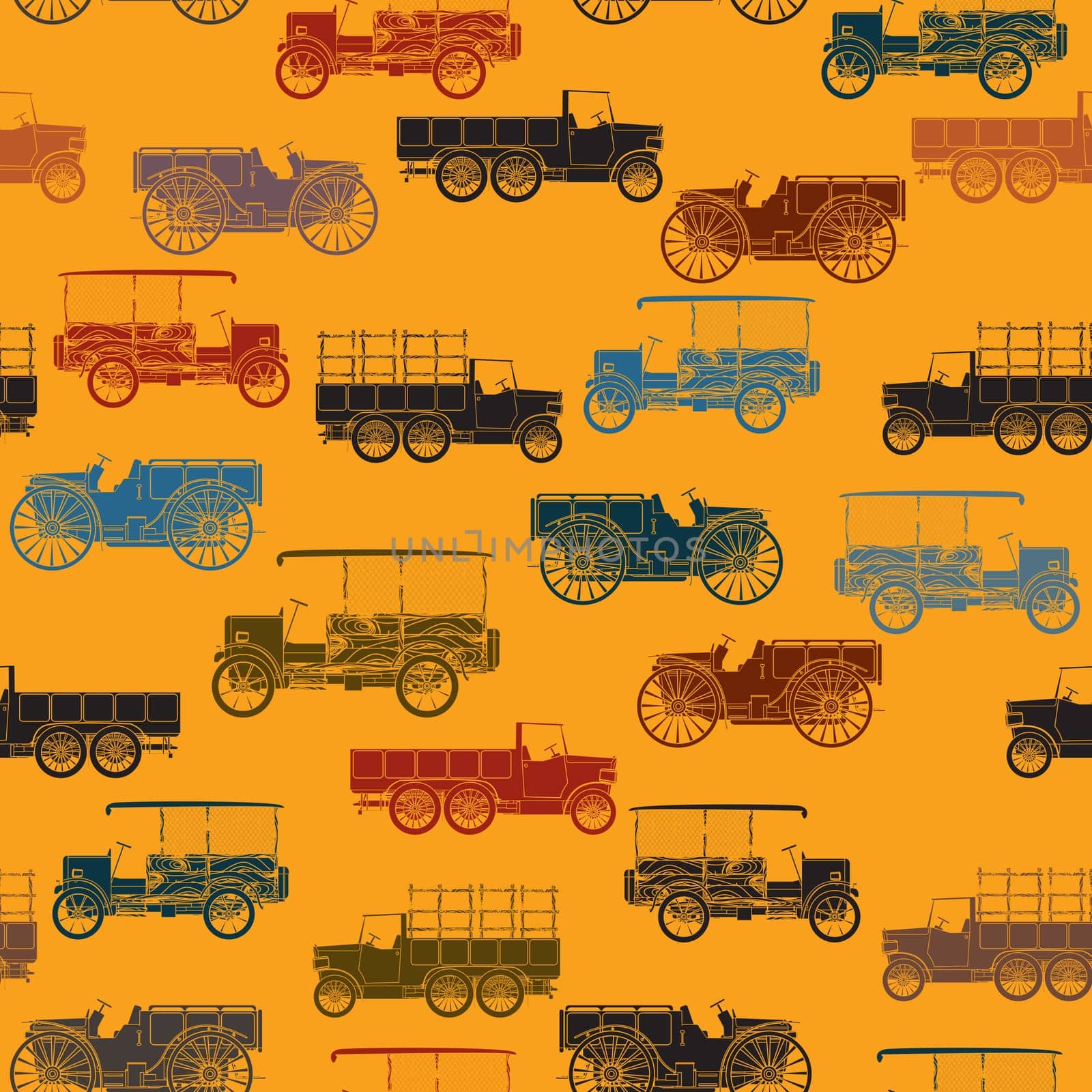Retro color seamless pattern with vintage cars