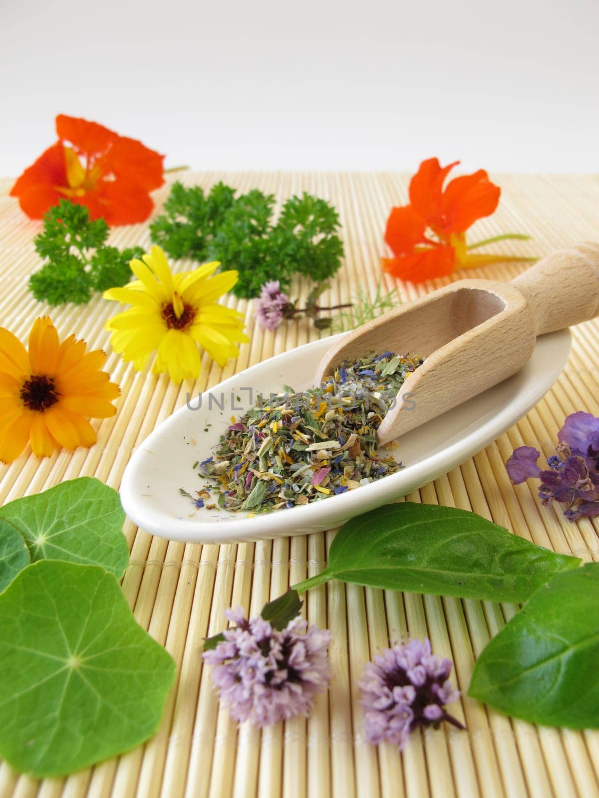 Herb salt with edible flowers