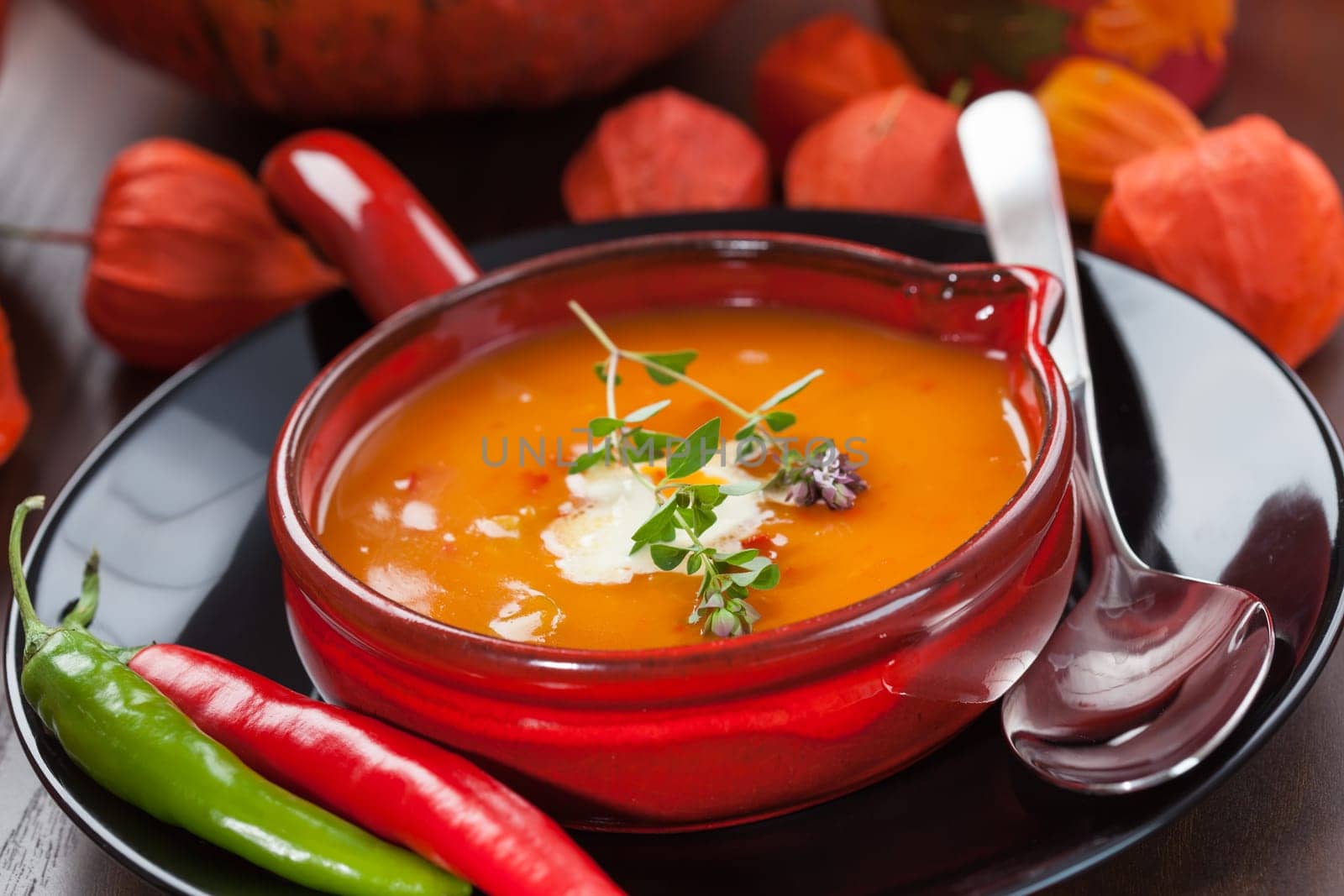 Pumpkin soup with chili for Thanksgiving