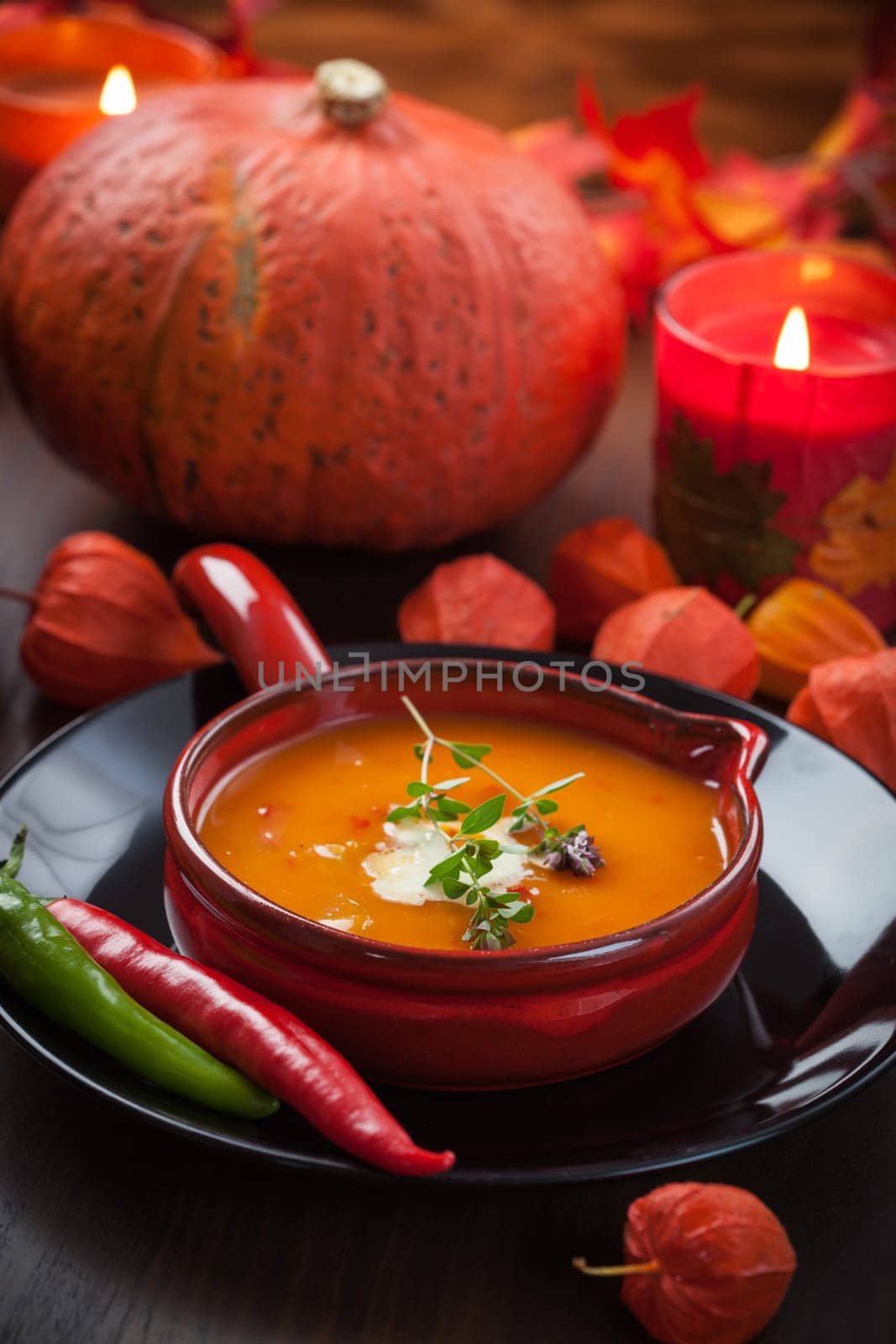 Pumpkin soup with chili for Thanksgiving