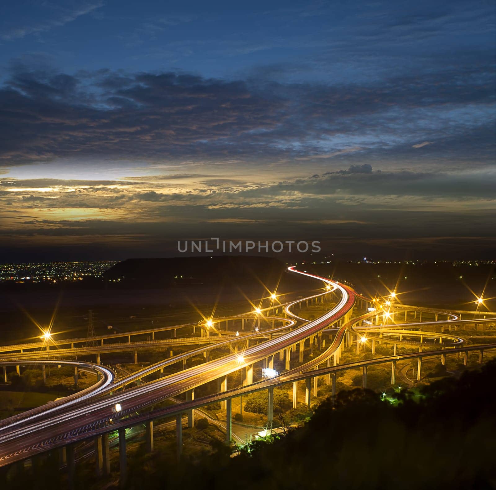 Architecture of highway construction with beautiful curves in daytime in Taiwan, Asia.