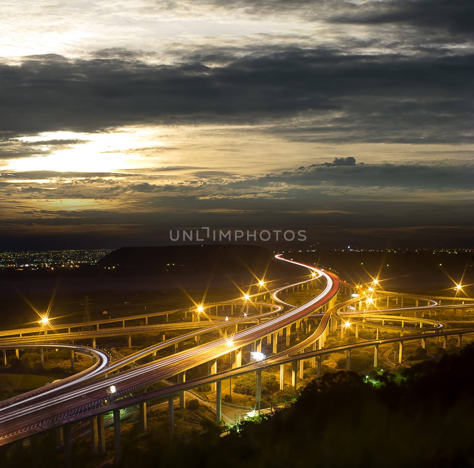 Architecture of highway construction with beautiful curves in daytime in Taiwan, Asia.