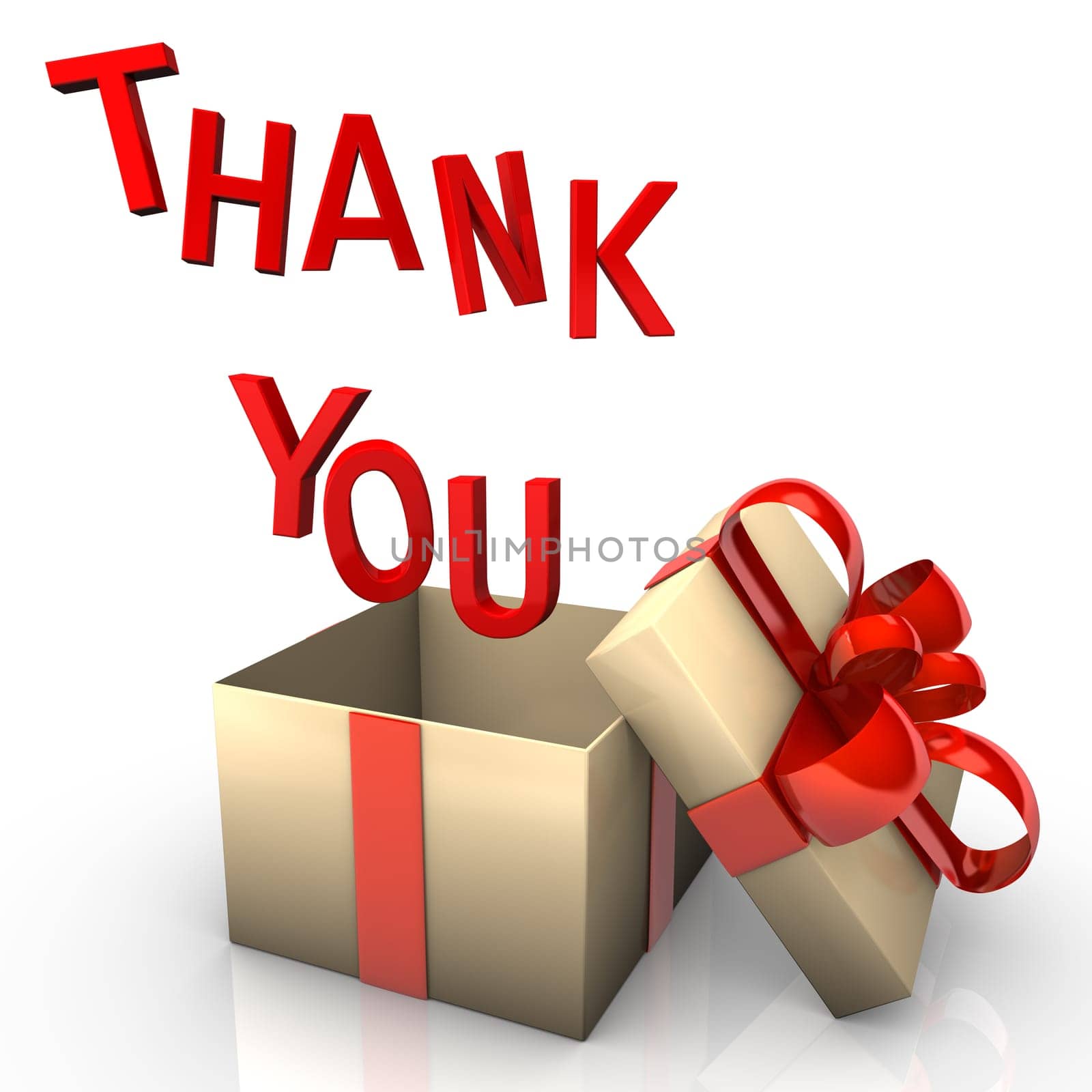 Opened gift box with the red text "thank you""."