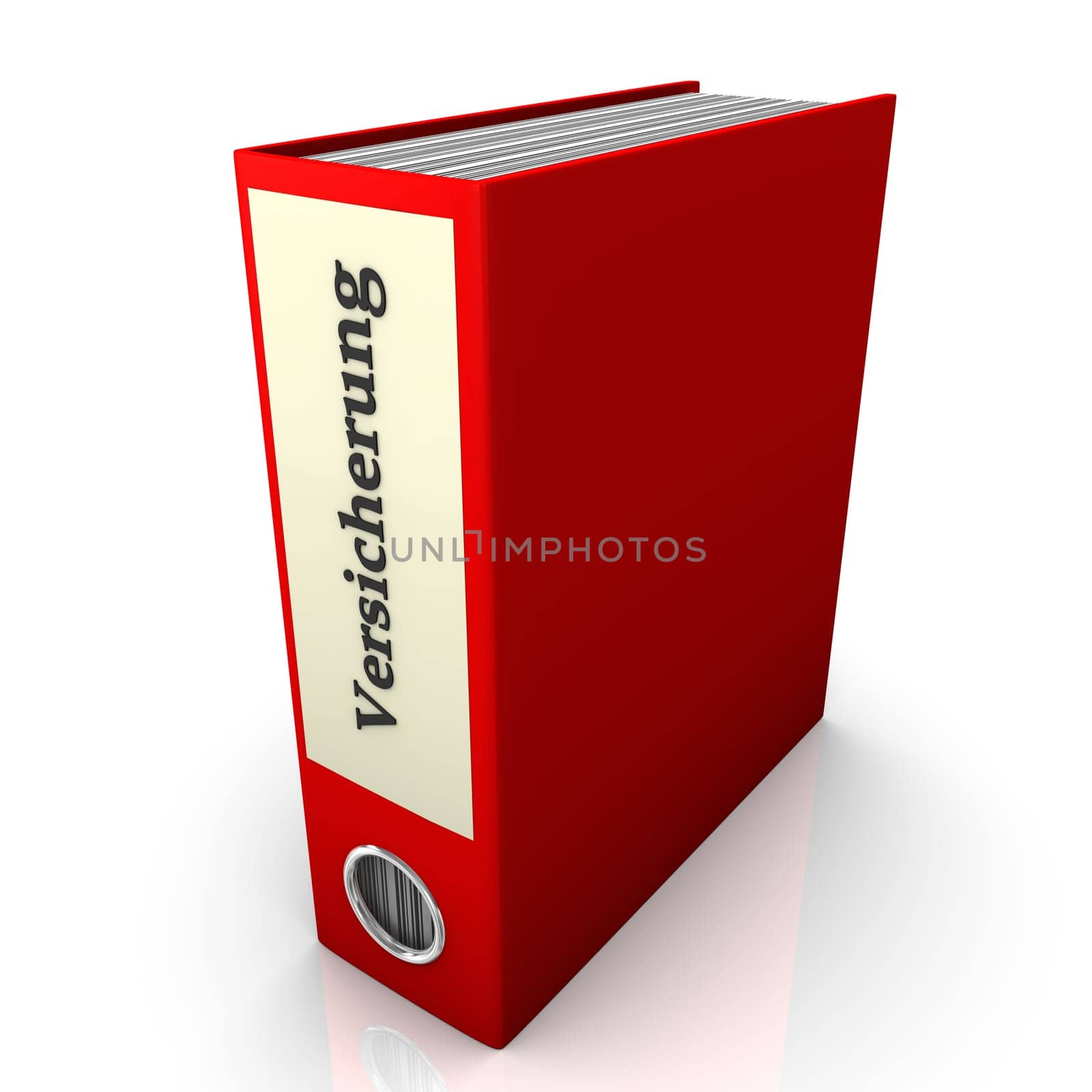Red folder with the heading "Insurance"" on the white background."