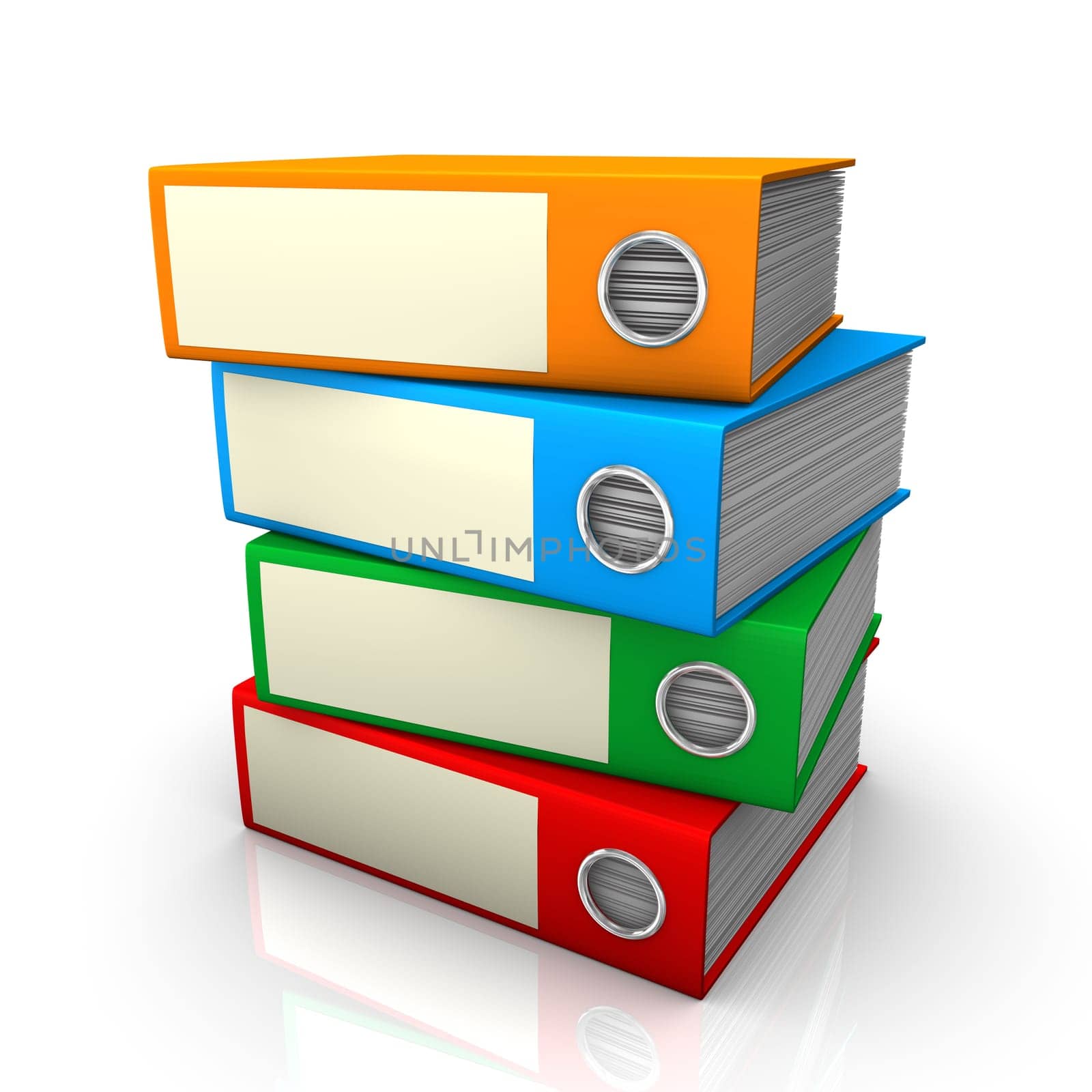 A batch of colored folders on white background.