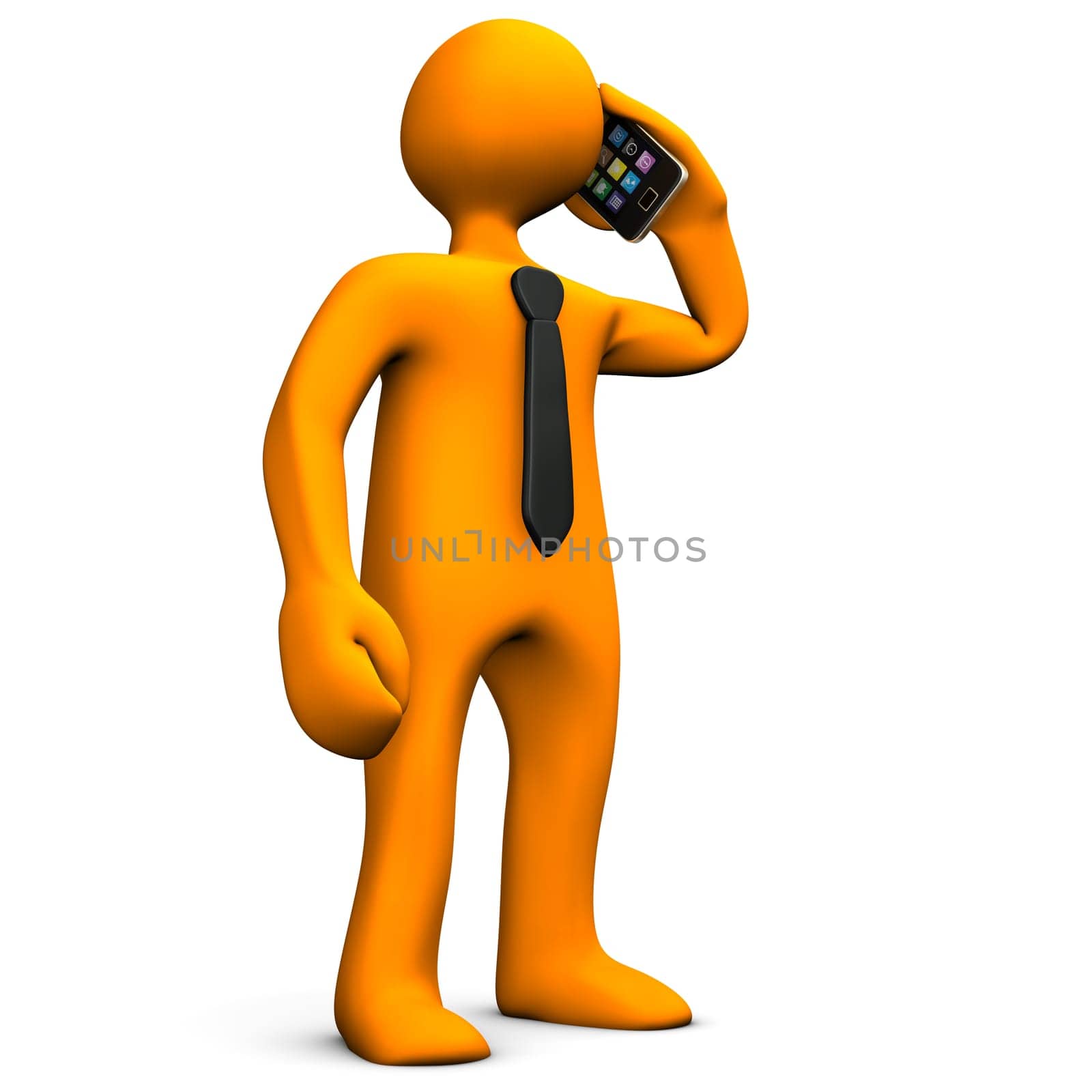 Orange cartoon character phone with a smartphone.