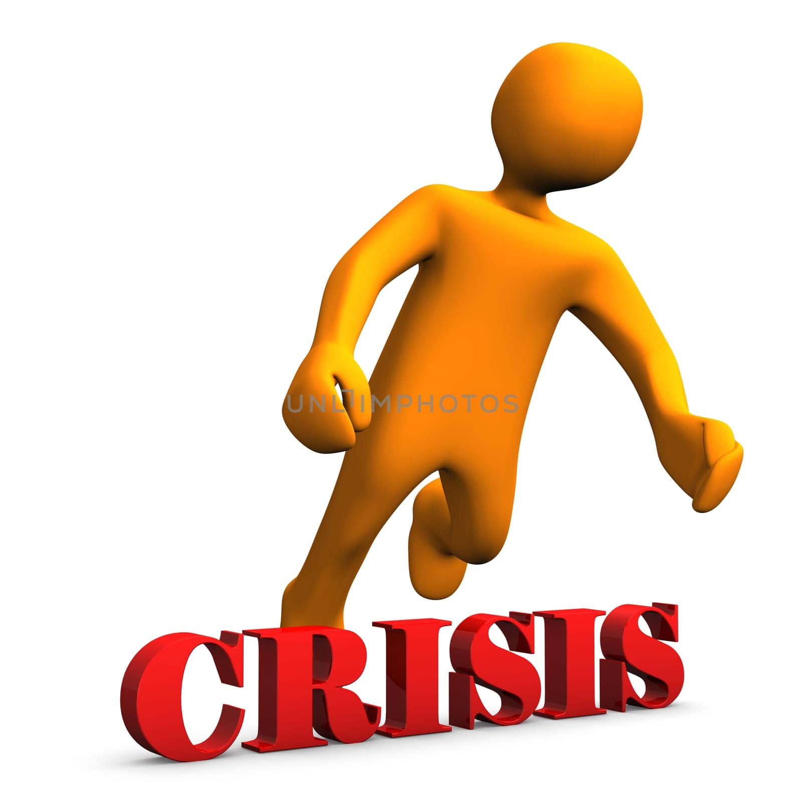 Orange cartoon character with the text crisis.