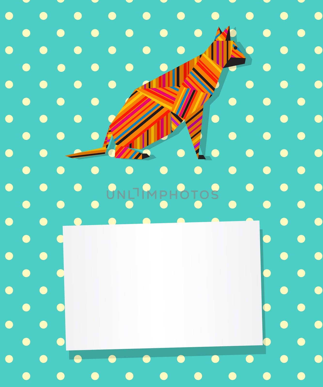 Decorative text card/invitation with collage cat in stripes