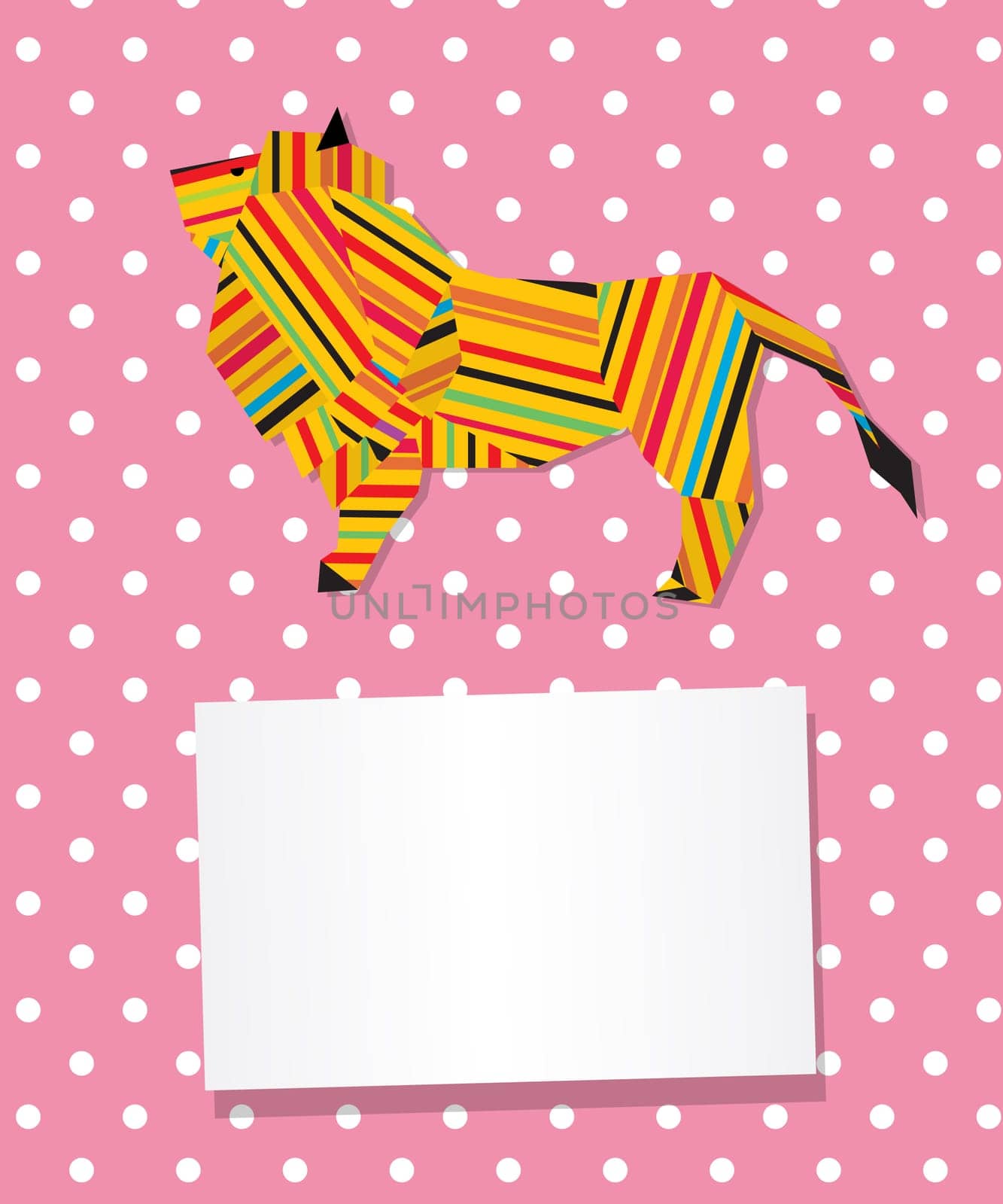Decorative text card/invitation with collage lion in stripes