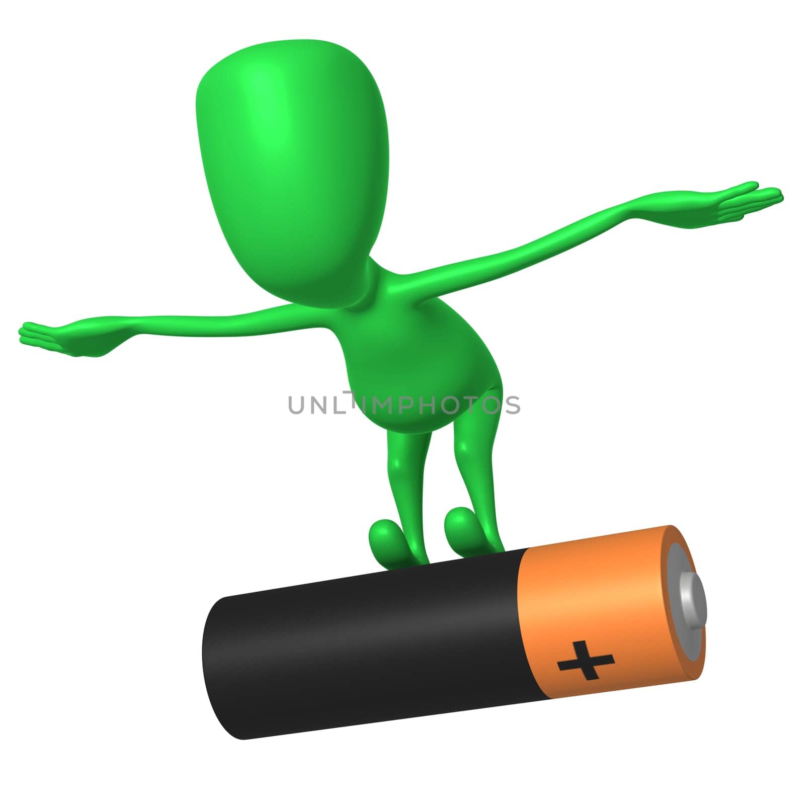 Front view puppy balance on big duracell battery