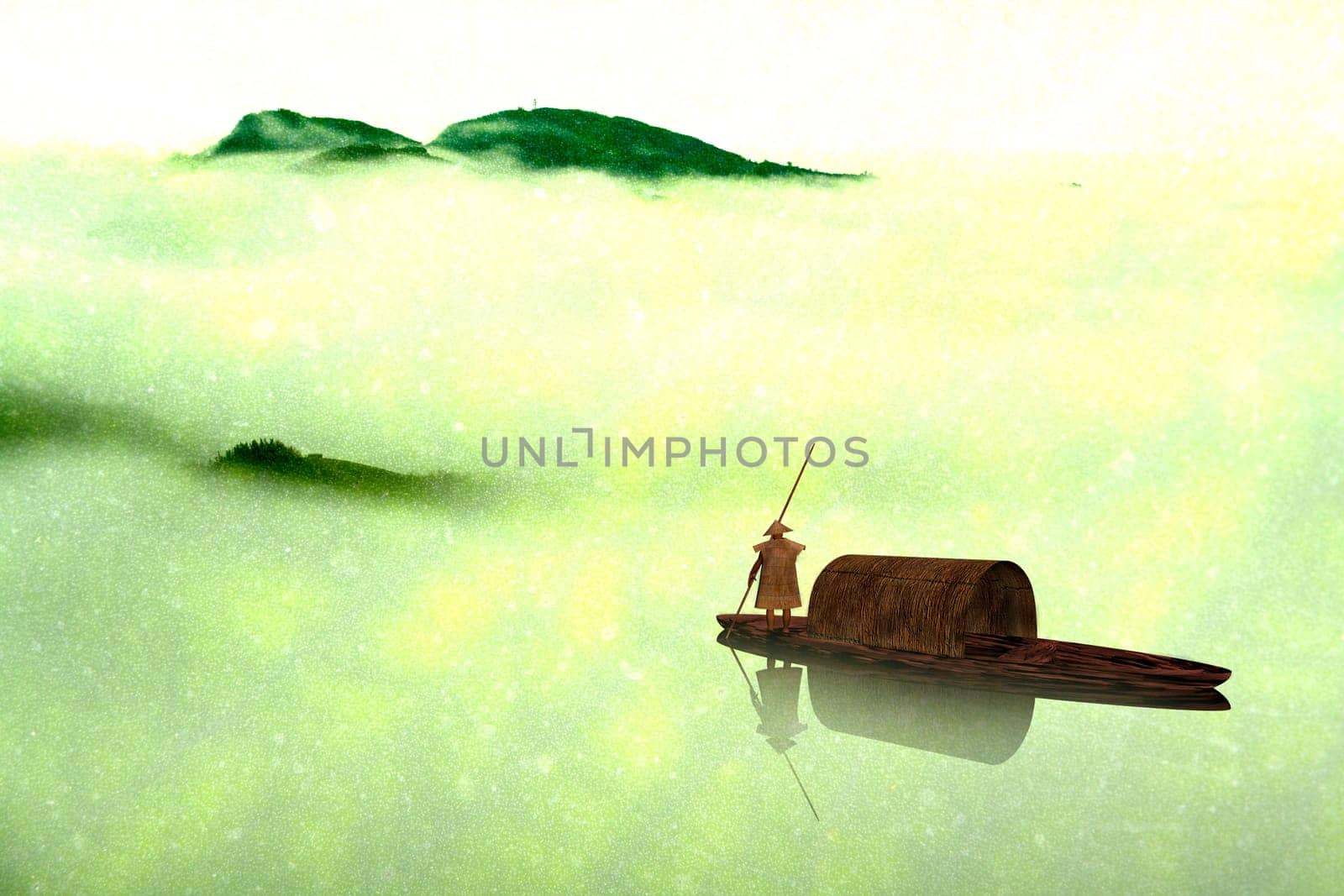 Chinese landscape painting - Sunset of Fisherman
