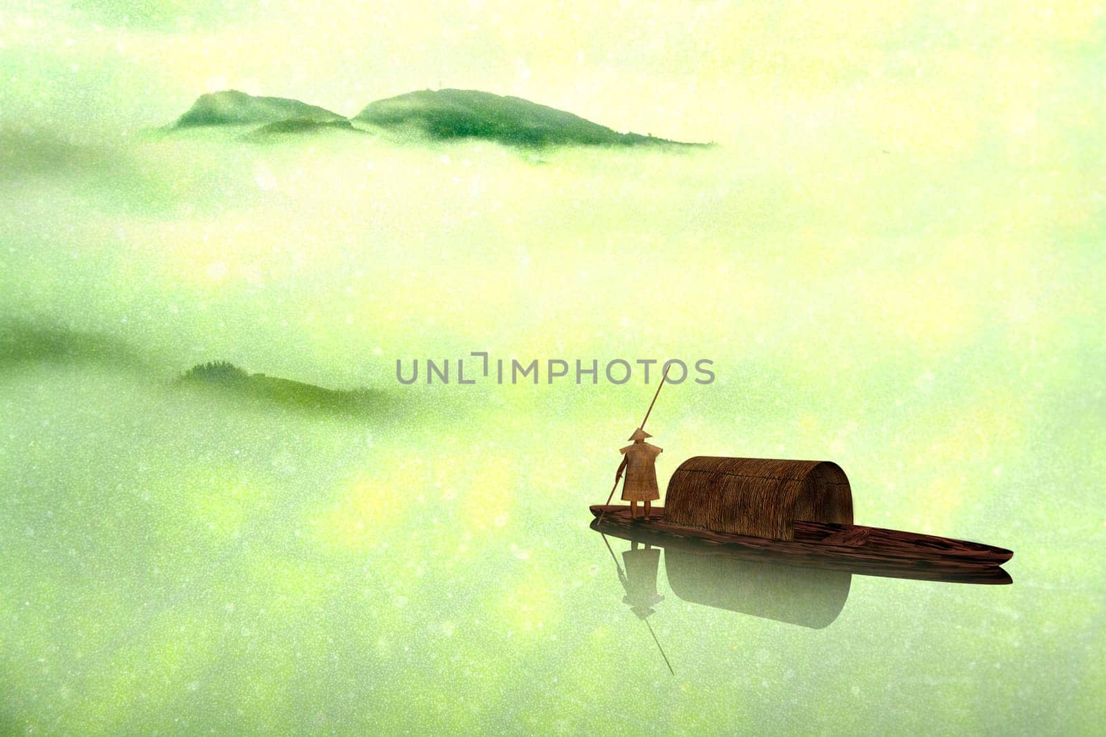 Chinese landscape painting - Sunset of Fisherman