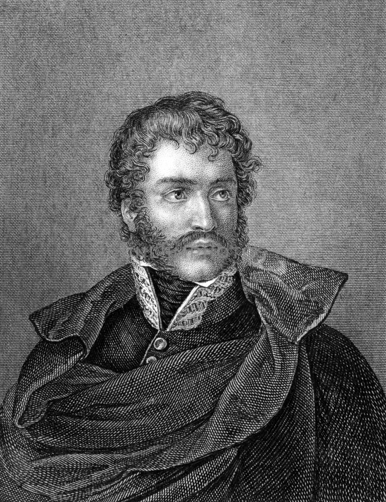 Francisco Espoz y Mina (1781-1836) on engraving from 1859. Spanish guerrilla leader and general. Engraved by F.Stober and published in Meyers Konversations-Lexikon, Germany,1859.