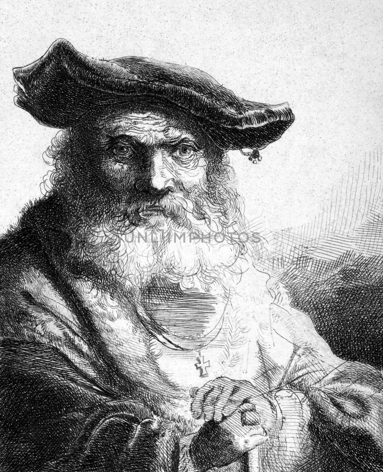 Ferdinand Bol (1616-1680) on engraving from 1859. Dutch artist, etcher and draftsman. Engraved by unknown artist and published in Meyers Konversations-Lexikon, Germany,1859.