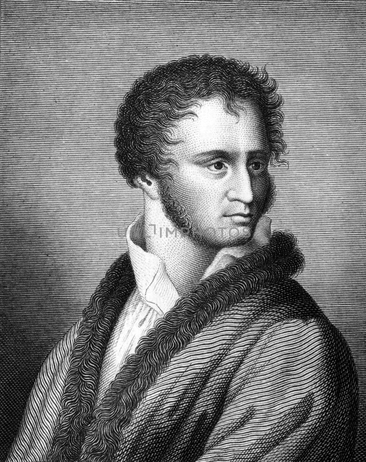 Franz von Sonnenberg (1779-1805) on engraving from 1859. German poet. Engraved by unknown artist and published in Meyers Konversations-Lexikon, Germany,1859.