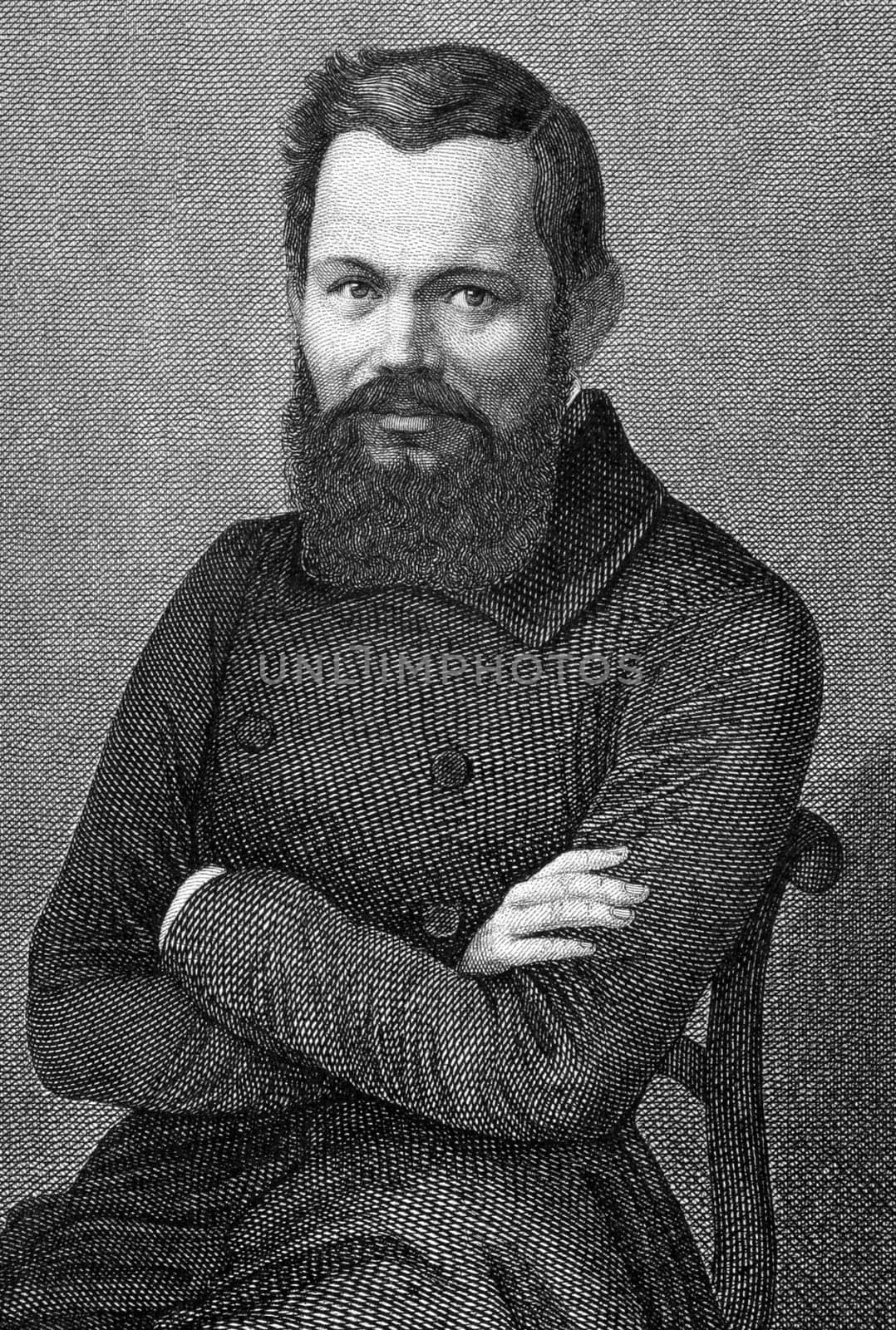 Heinrich Laube (1806-1884) on engraving from 1859. German dramatist, novelist and theatre director. Engraved by Wolf and published in Meyers Konversations-Lexikon, Germany,1859.