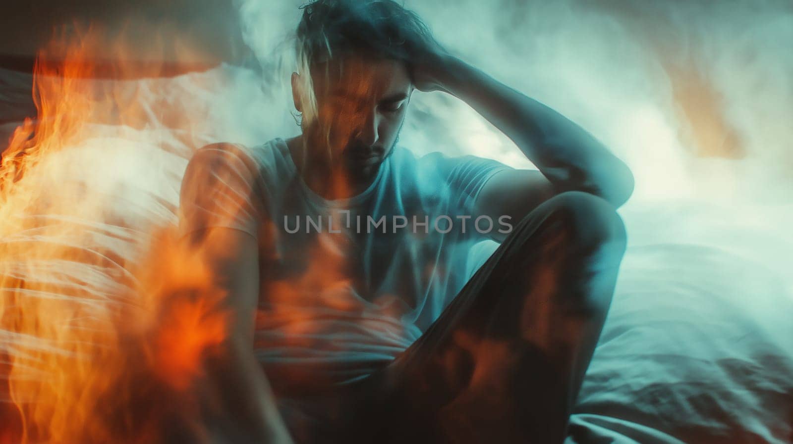 A distorted portrait reflecting the emotional turbulence of bipolar disorder. Perfect for psychology and awareness projects.