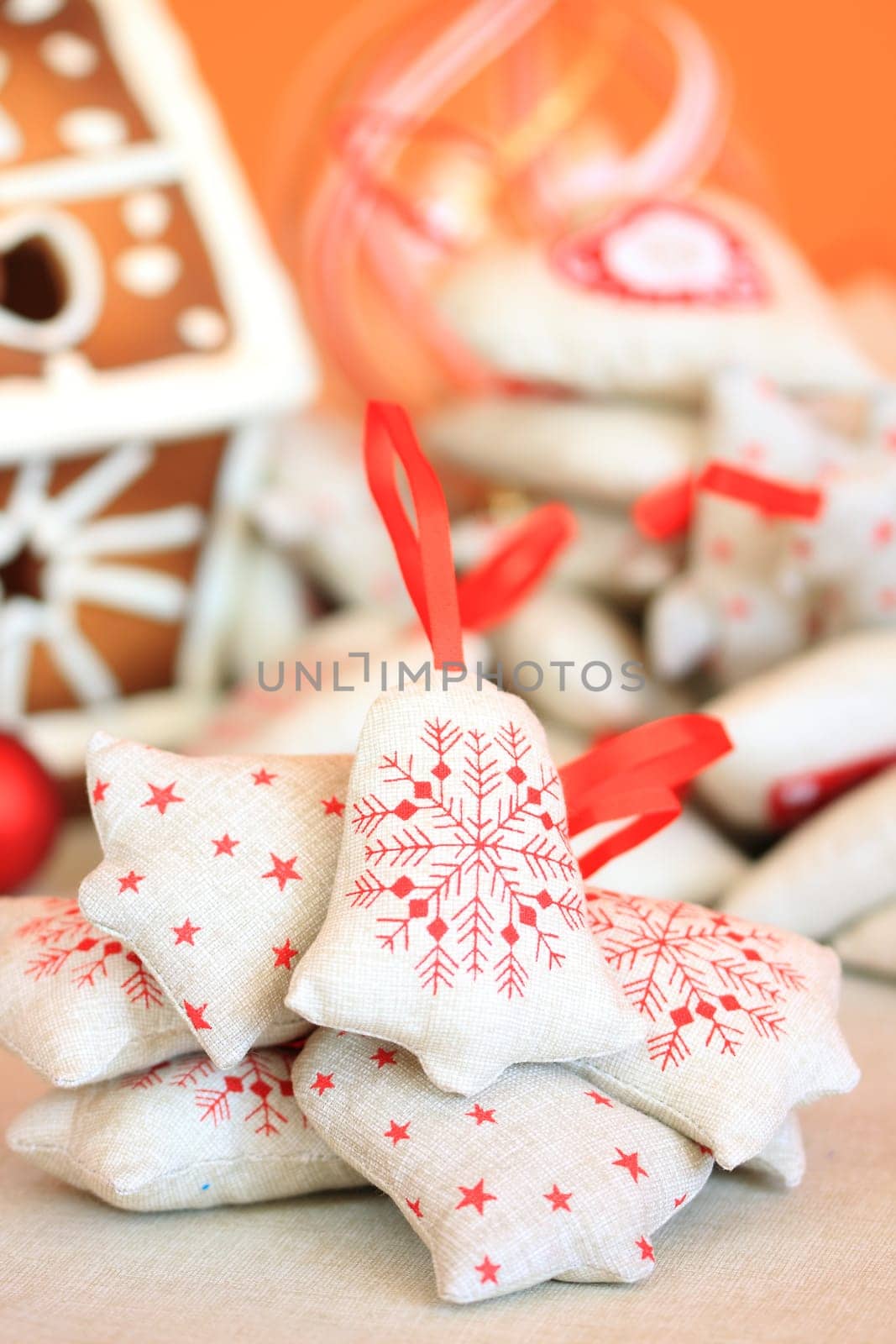 Domestic handmade - fabric ornaments on a Christmas tree